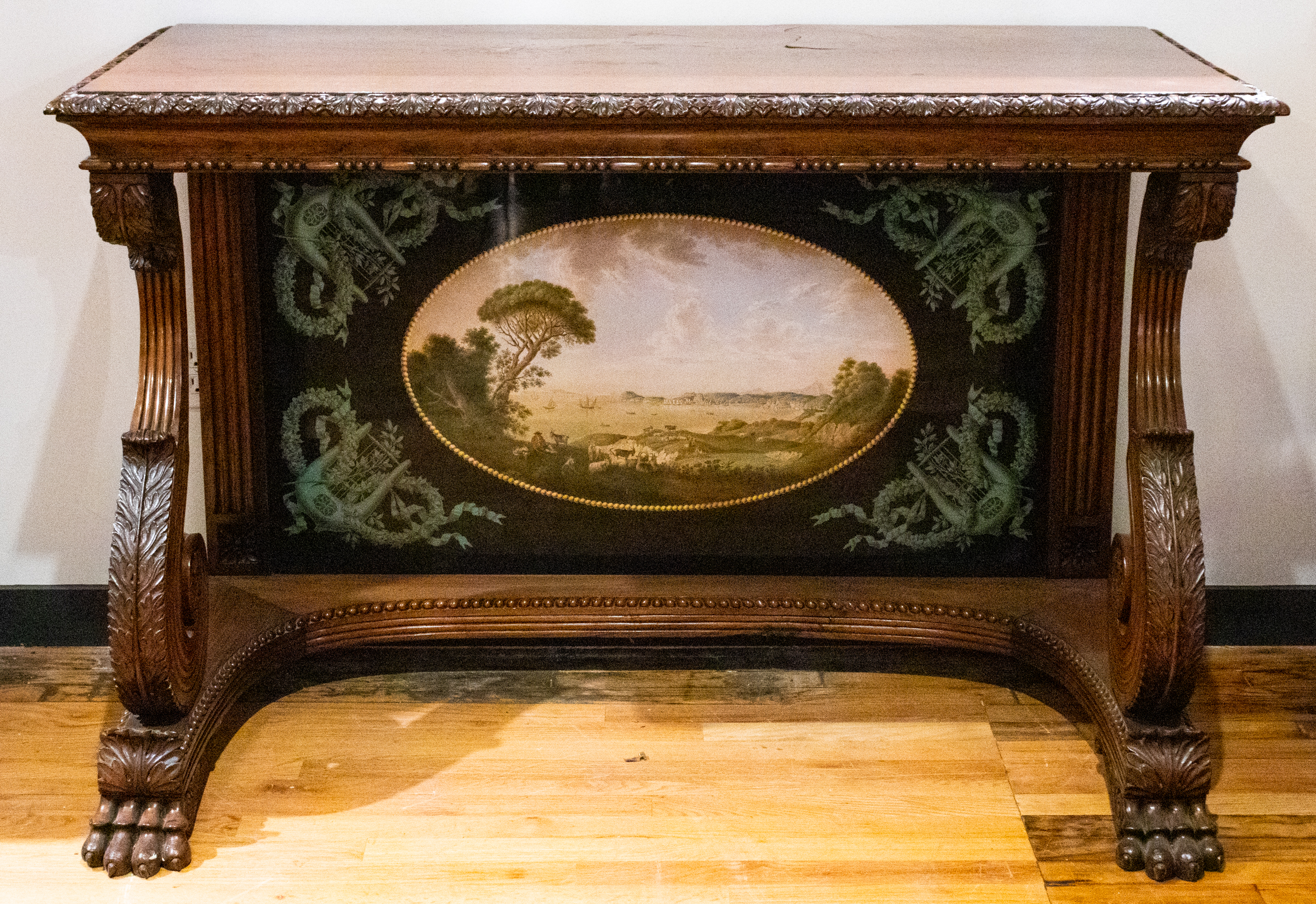 REGENCY STYLE CARVED MAHOGANY CONSOLE