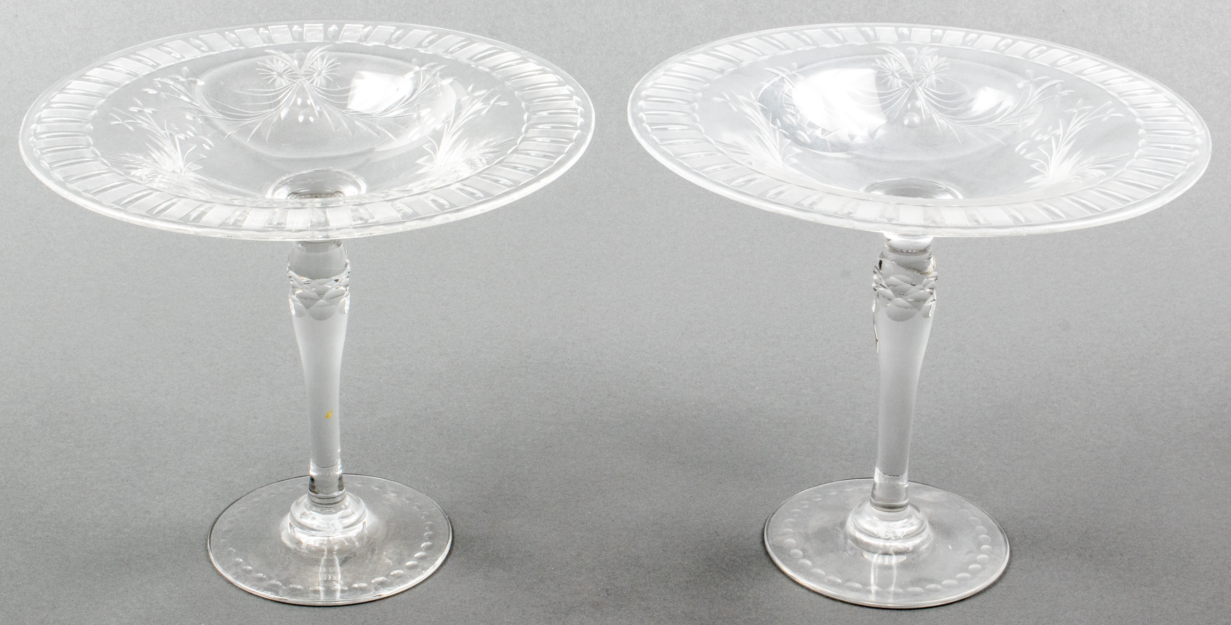 CUT GLASS TAZZA PAIR Pair of cut 3c345c