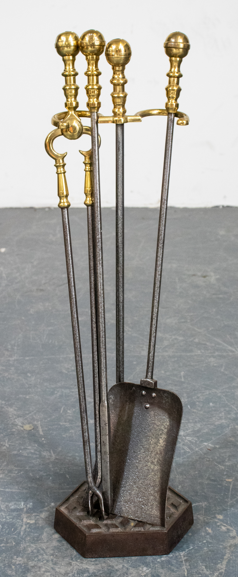 IRON & BRASS FIRE TOOLS WITH STAND