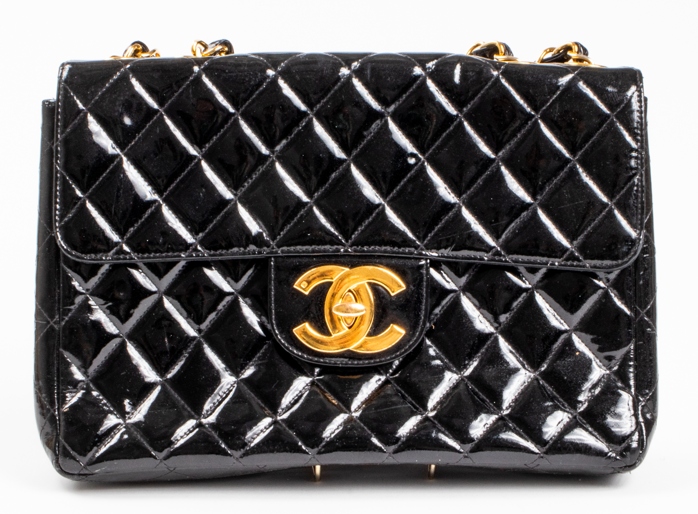 CHANEL BLACK PATENT LEATHER FLAP