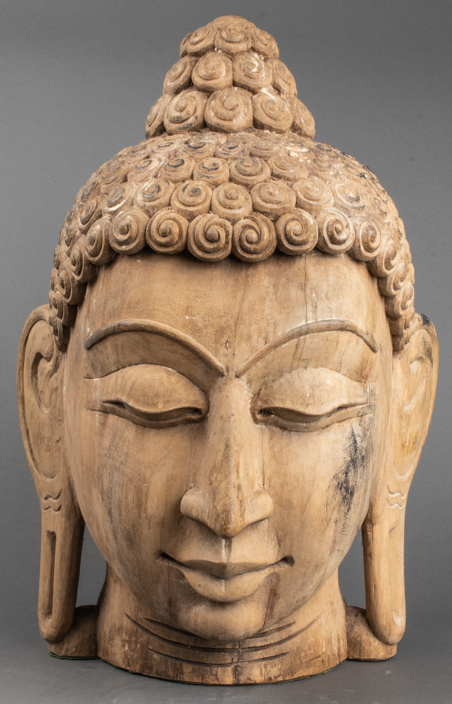 THAI LARGE CARVED WOOD HEAD OF