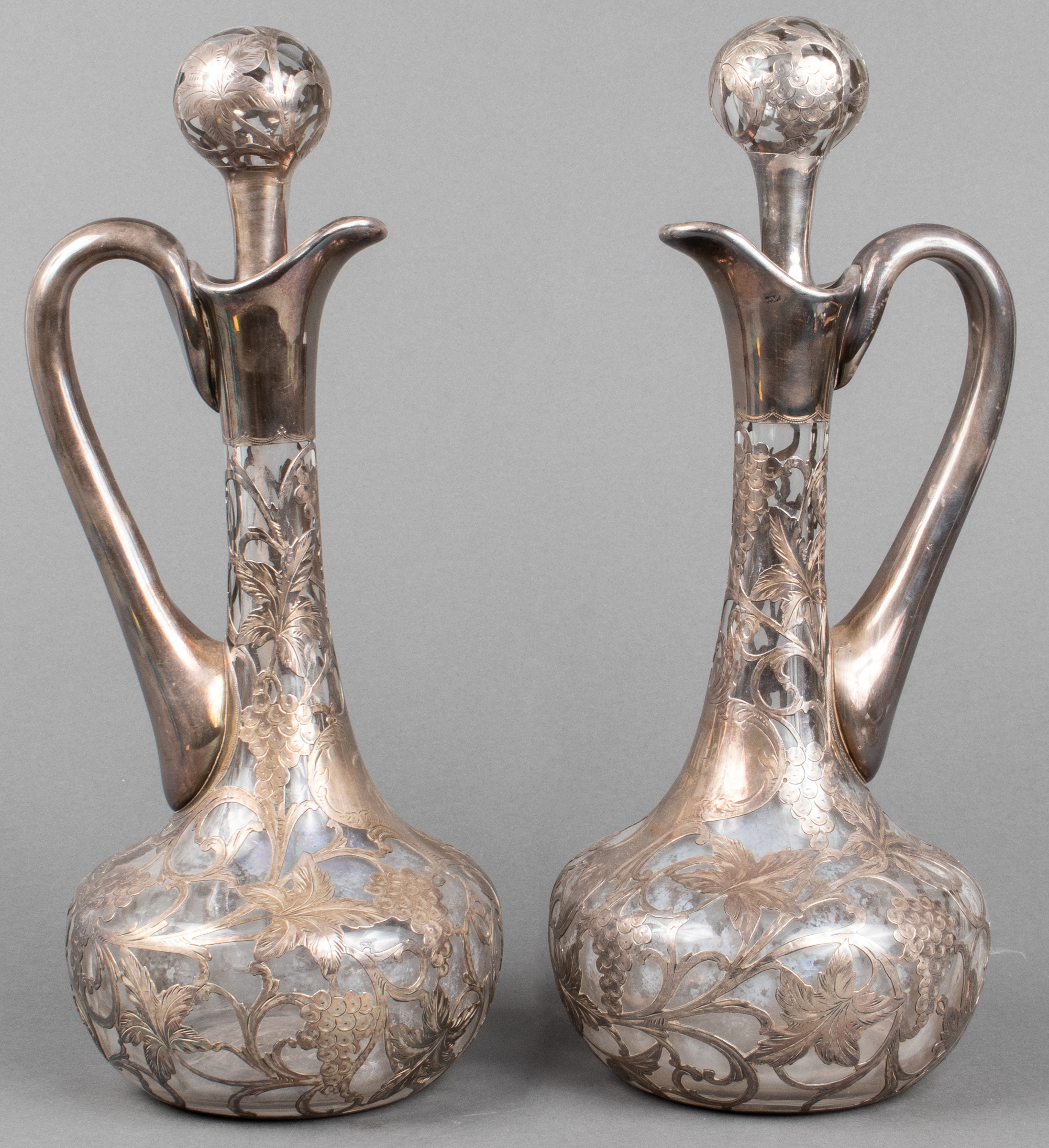 GLASS DECANTERS WITH SILVER OVERLAY  3c3544