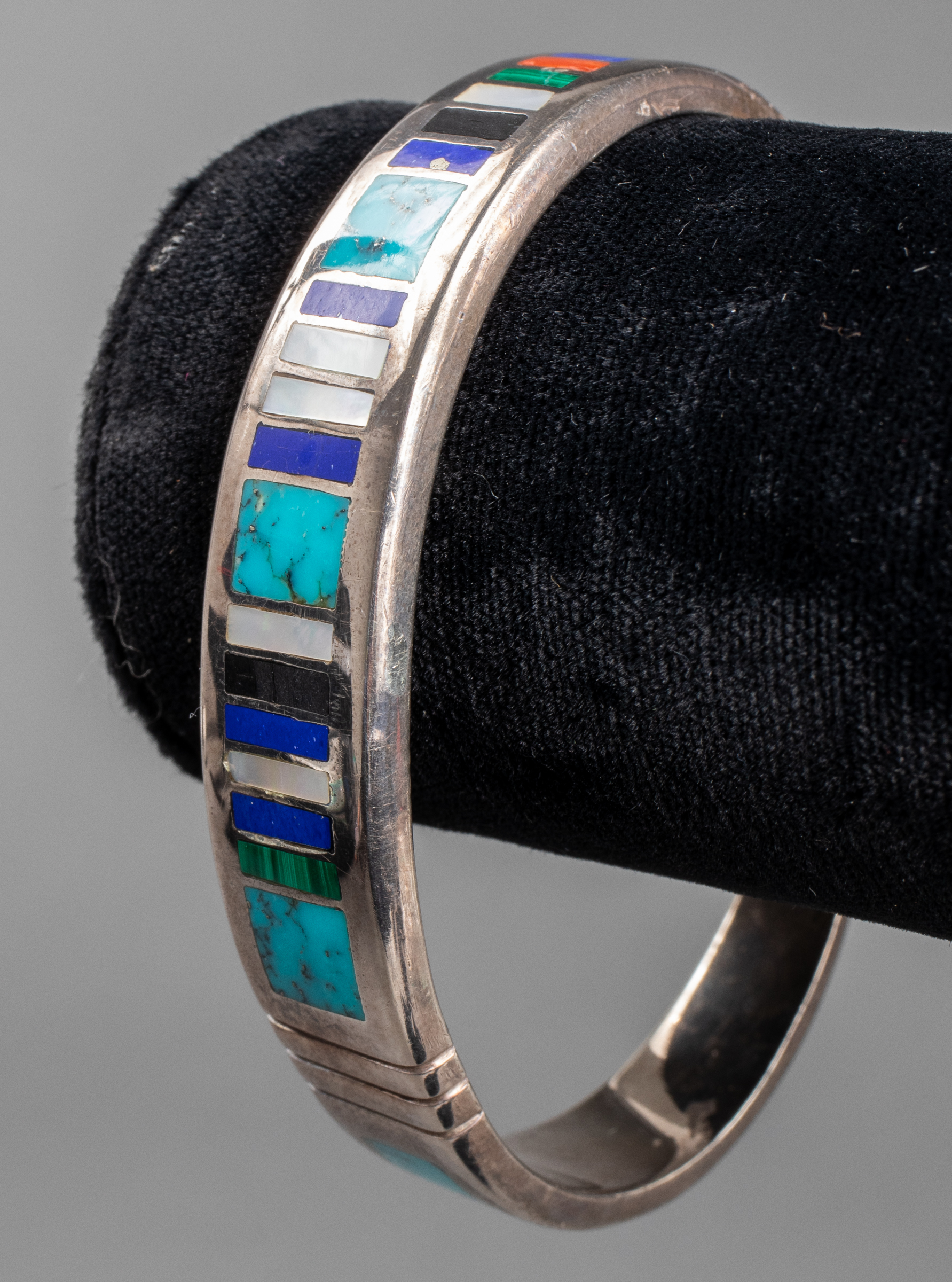 ZUNI SILVER MULTI-STONE INLAY BANGLE