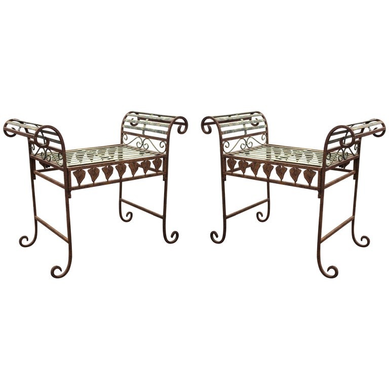 HOLLYWOOD REGENCY METAL BENCHES  3c35e2
