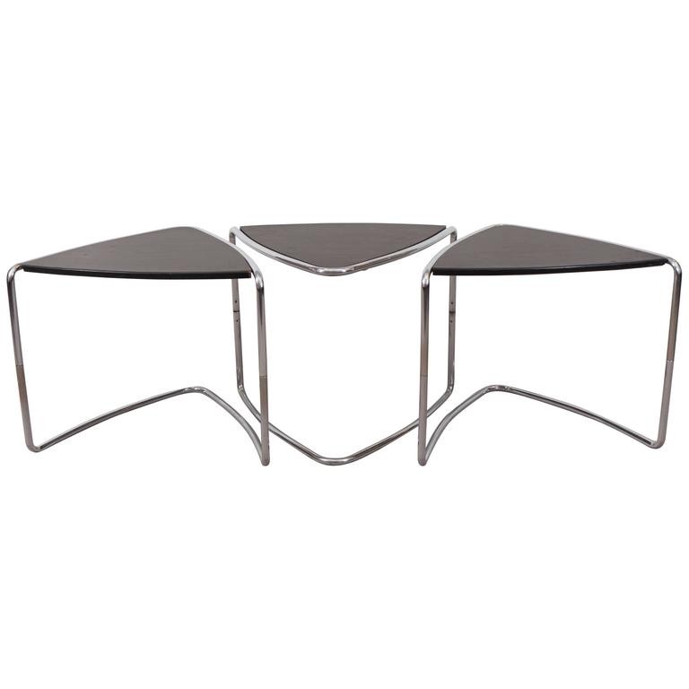 STACKING TABLES IN LAMINATE WOOD & CHROME,