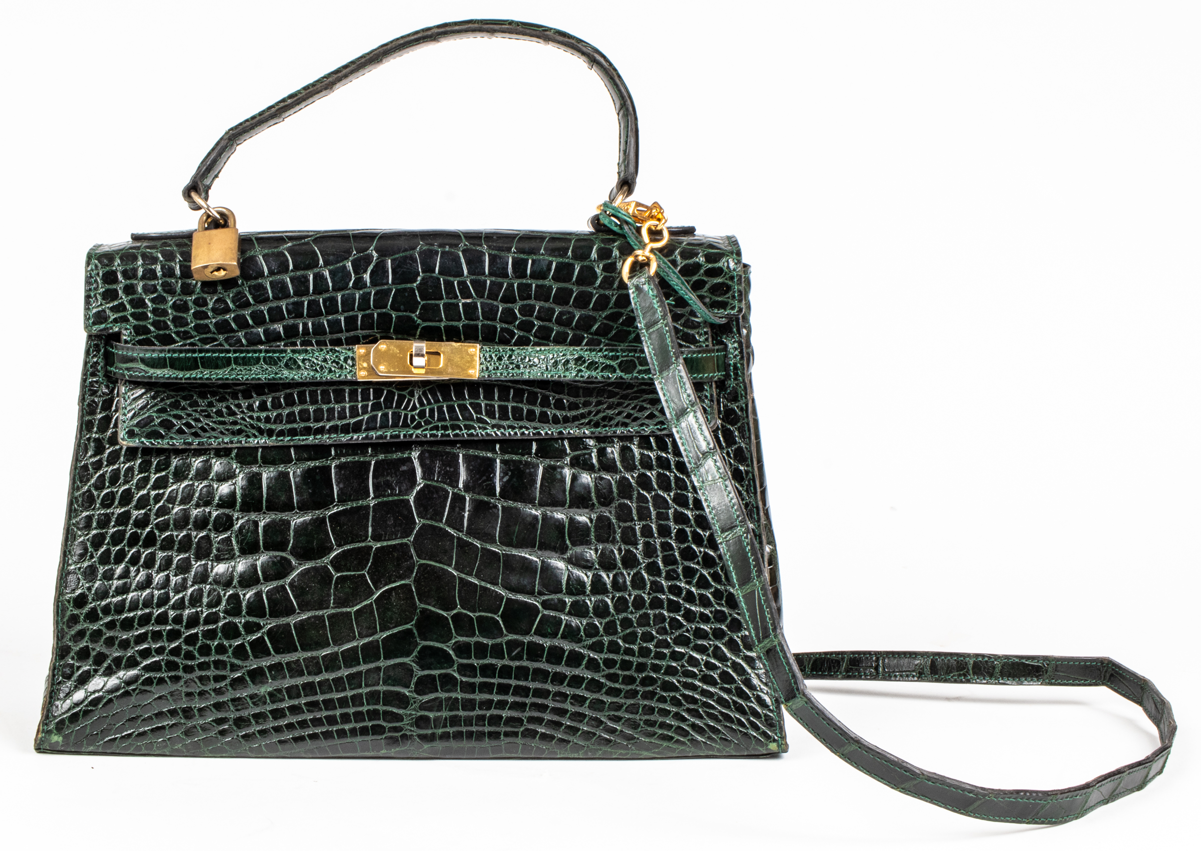 GREEN CROCODILE SKIN 32CM HANDBAG 3c360c