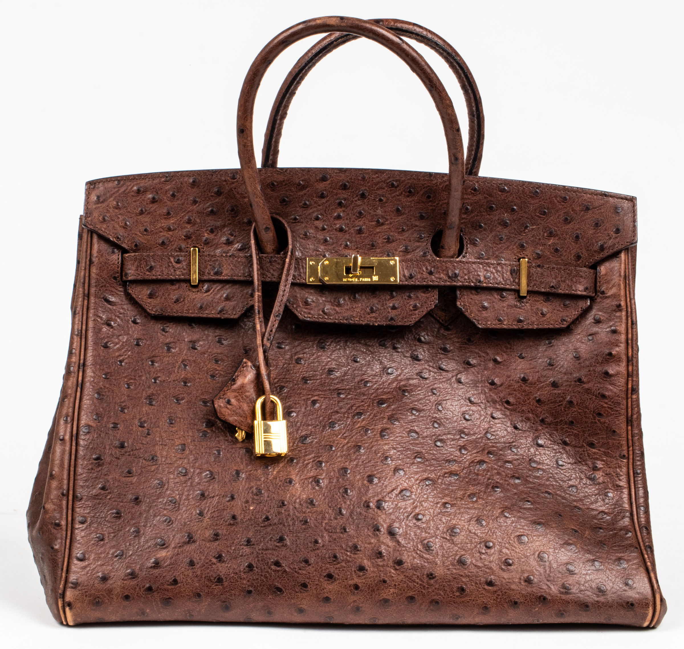 BROWN OSTRICH-PRINT LEATHER 35CM