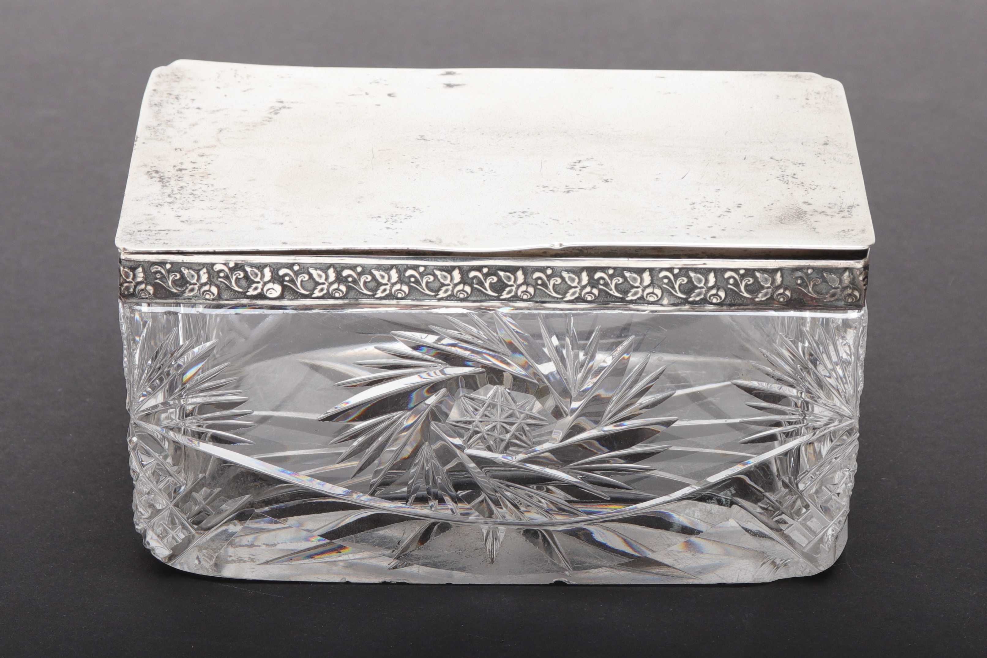 LATVIAN SILVER & GLASS HINGED LID