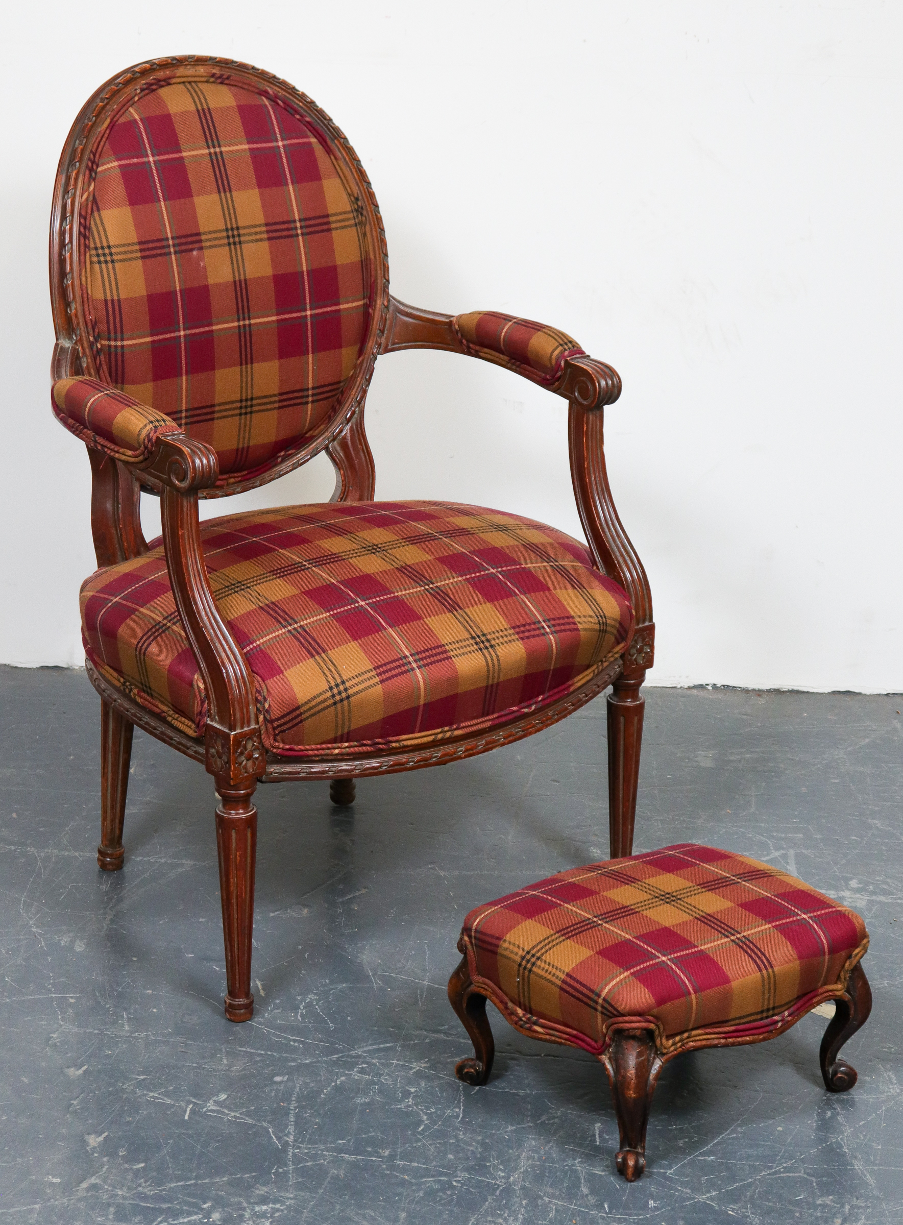 FRENCH PLAID UPHOLSTERED FAUTEUIL 3c36ae