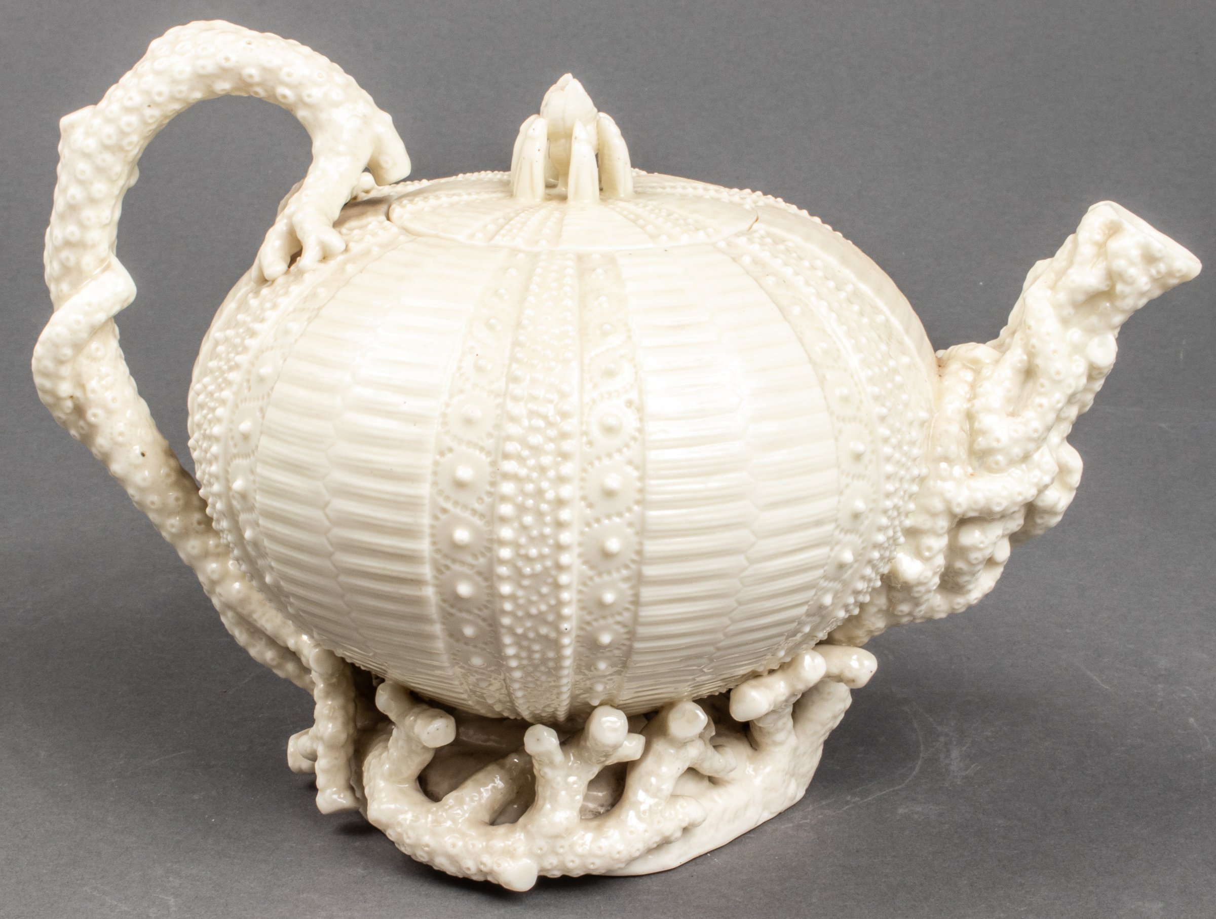 BELLEEK TEAPOT WITH MARINE MOTIF