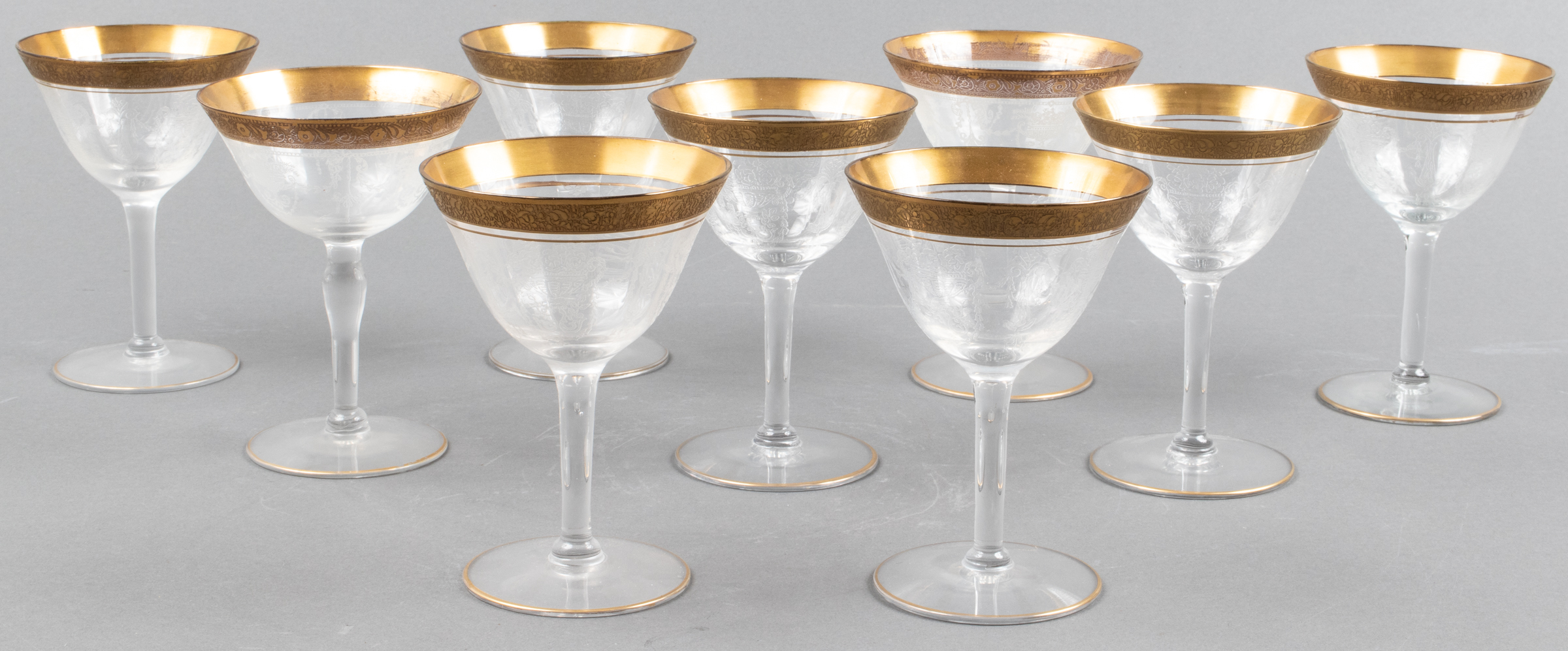 ETCHED AND GILT CHAMPAGNE STEMWARE  3c36d9