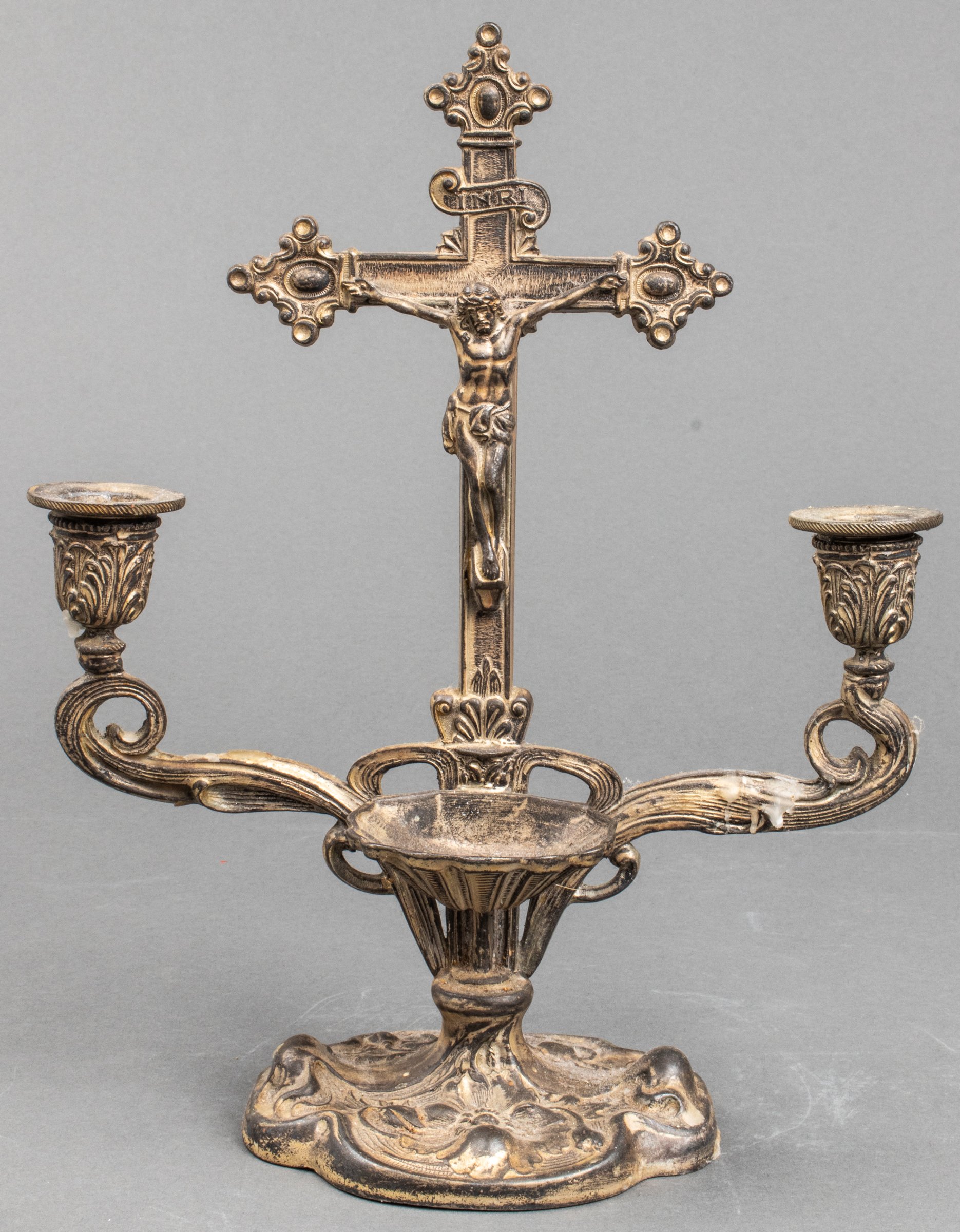 METAL CRUCIFIX CANDELABRA AND HOLY 3c3784