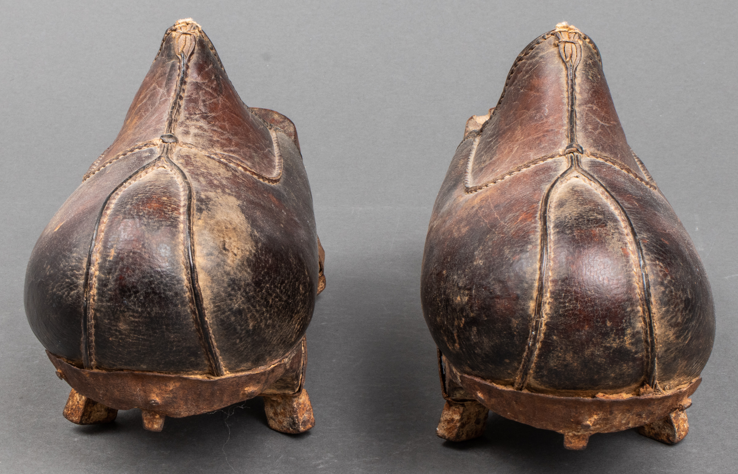 ANTIQUE WOOD AND LEATHER CLOGS  3c3824