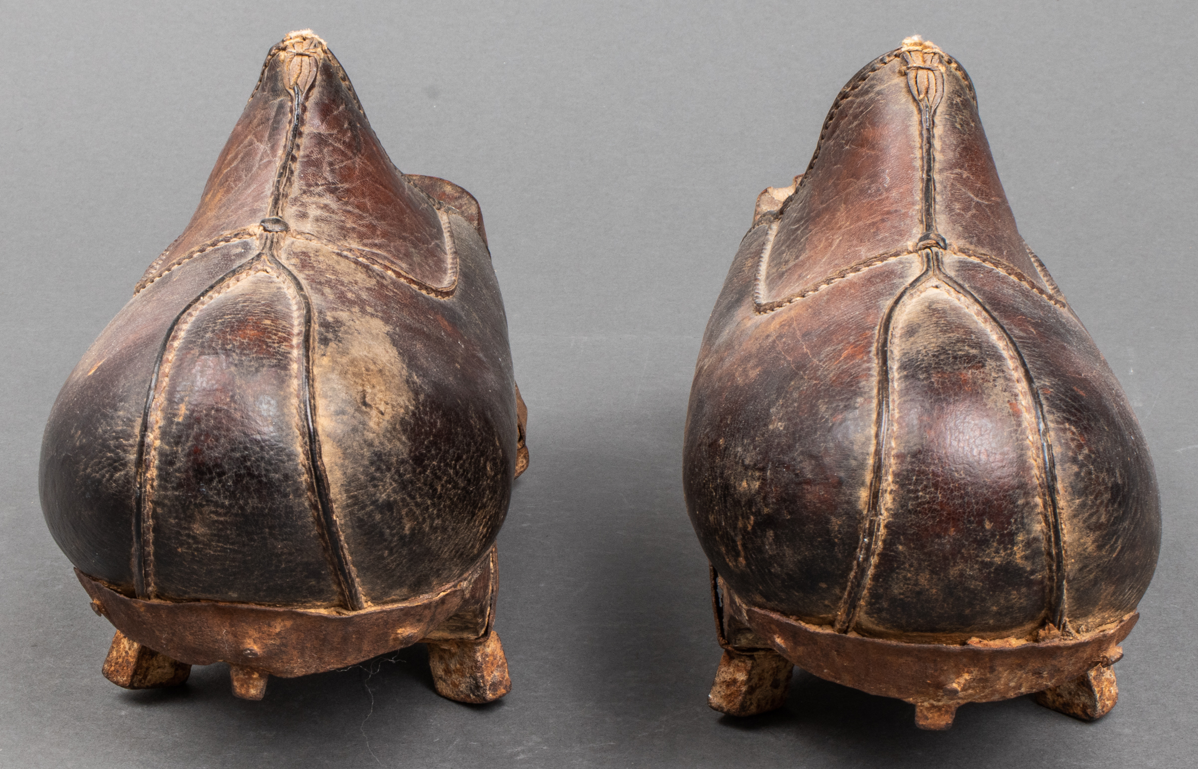 ANTIQUE WOOD AND LEATHER CLOGS, PAIR