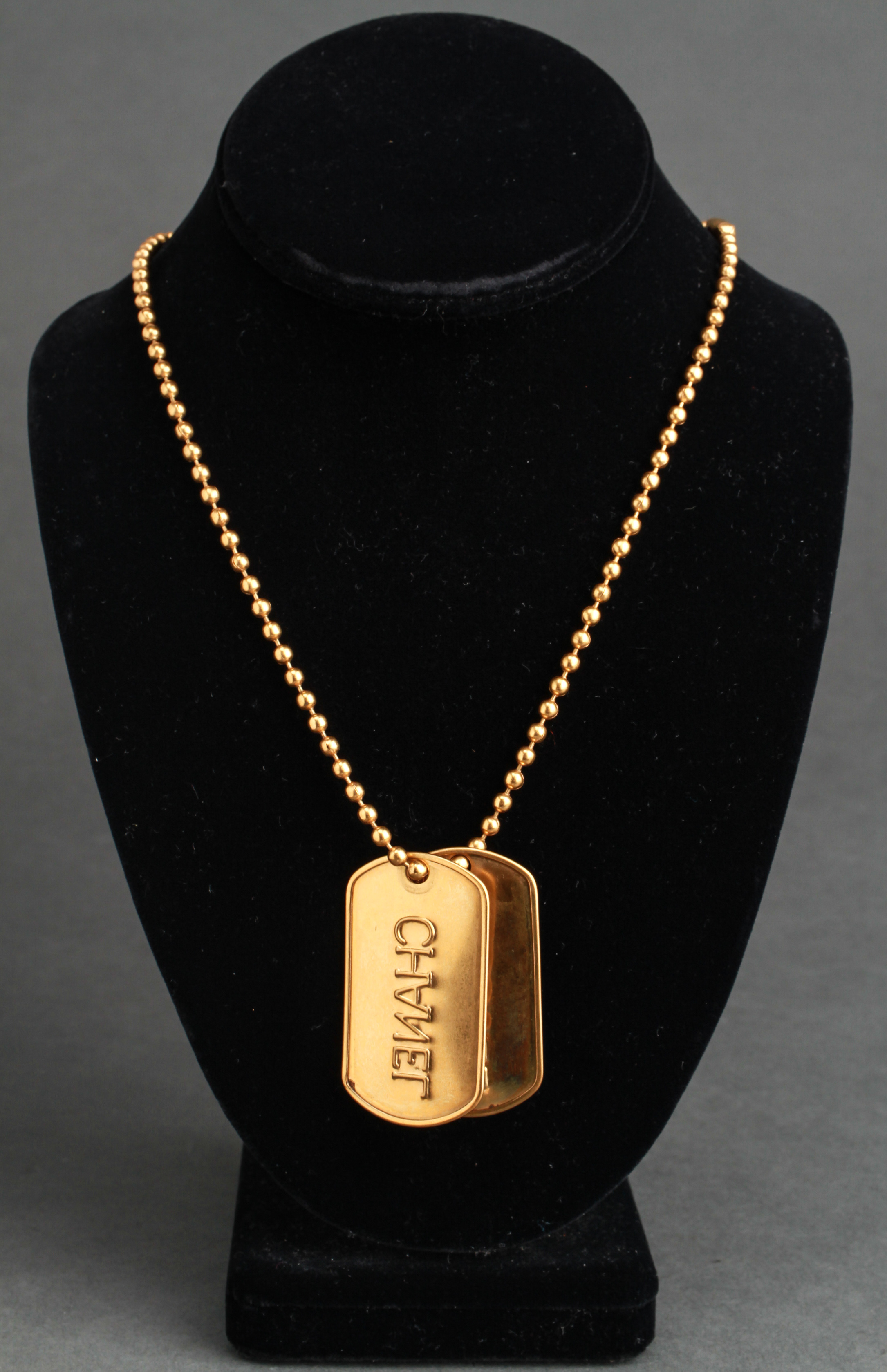 CHANEL DOUBLE DOG TAG PENDANT GOLD TONE 3c3830