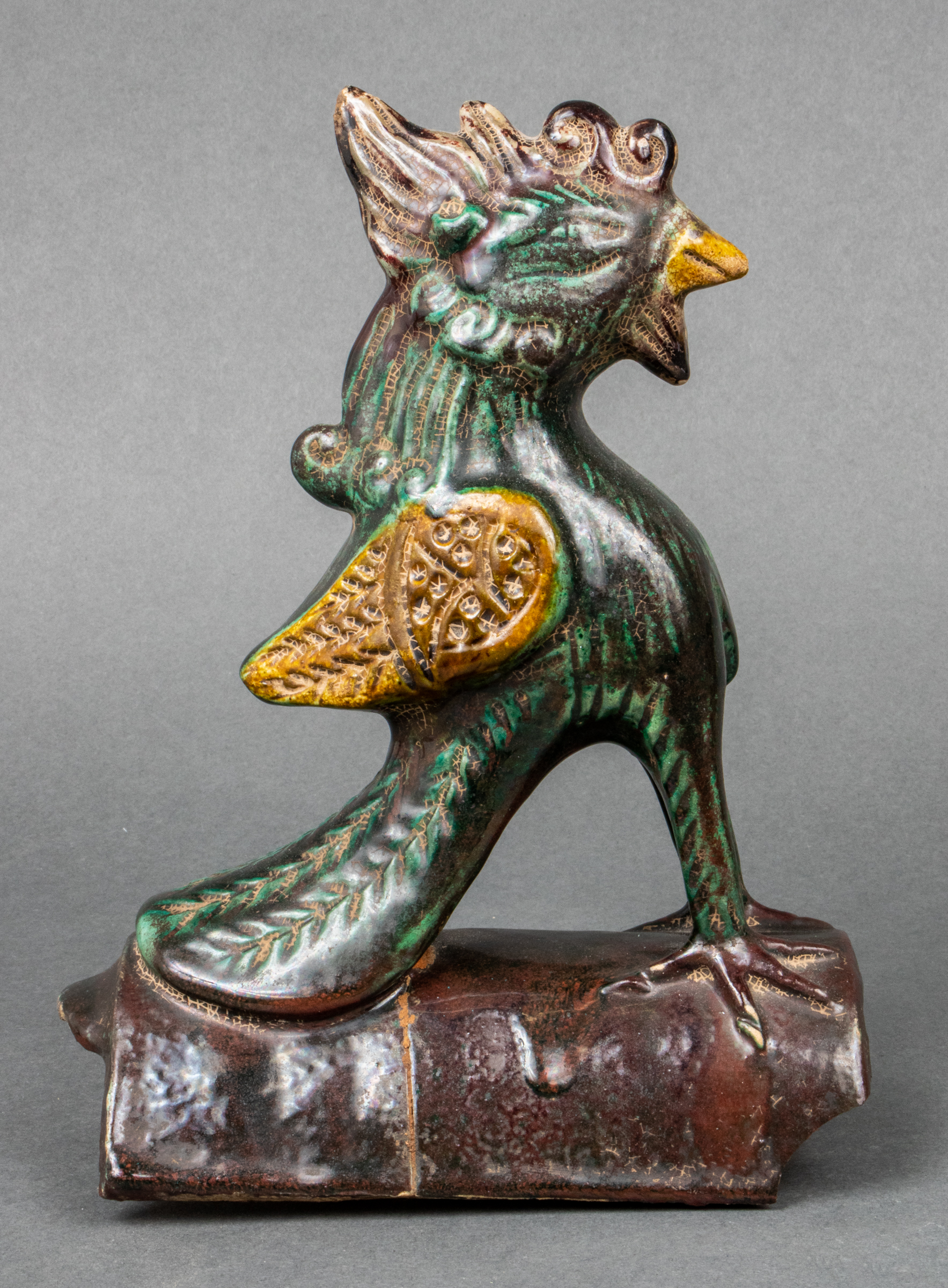 CHINESE GLAZED TERRA COTTA ROOSTER 3c38c1