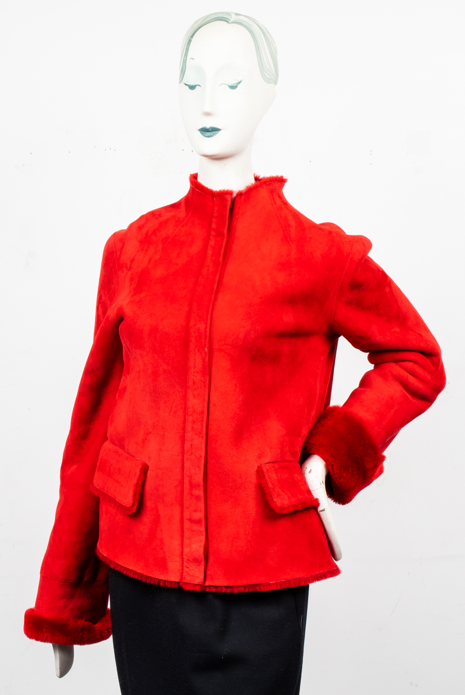 EMANUEL UNGARO RED SHEARLING COAT 3c38fe