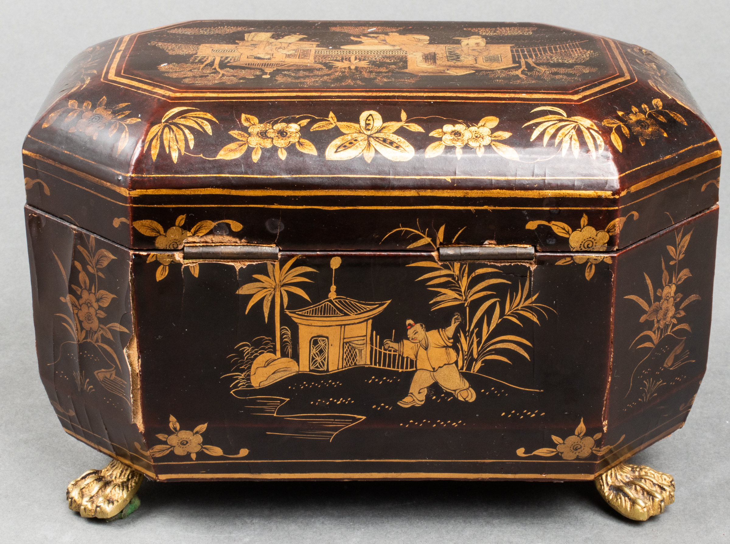 CHINESE LACQUERED TEA CADDY 19TH 3c39a2