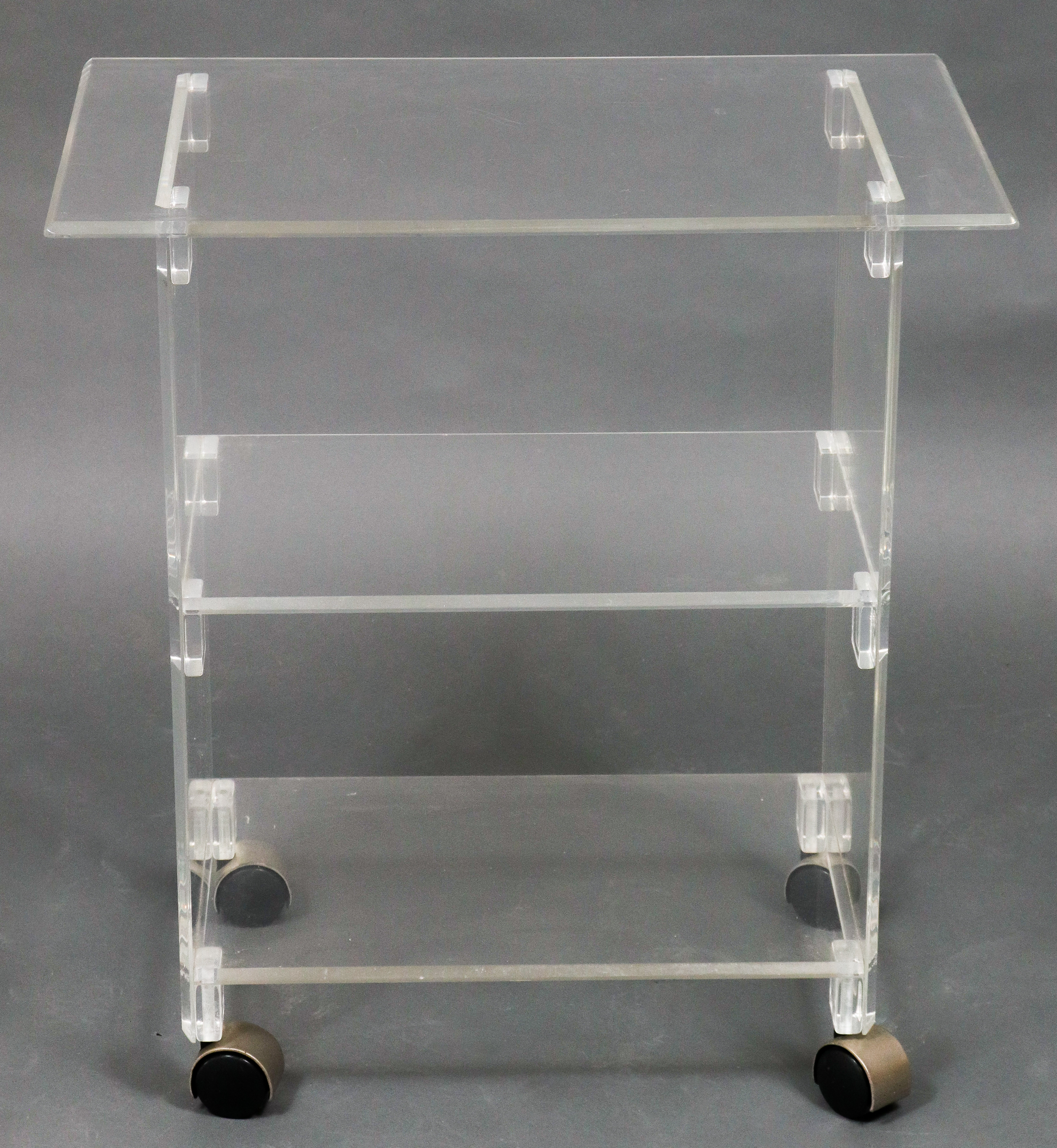 MODERN LUCITE THREE TIER ROLLING 3c39c4