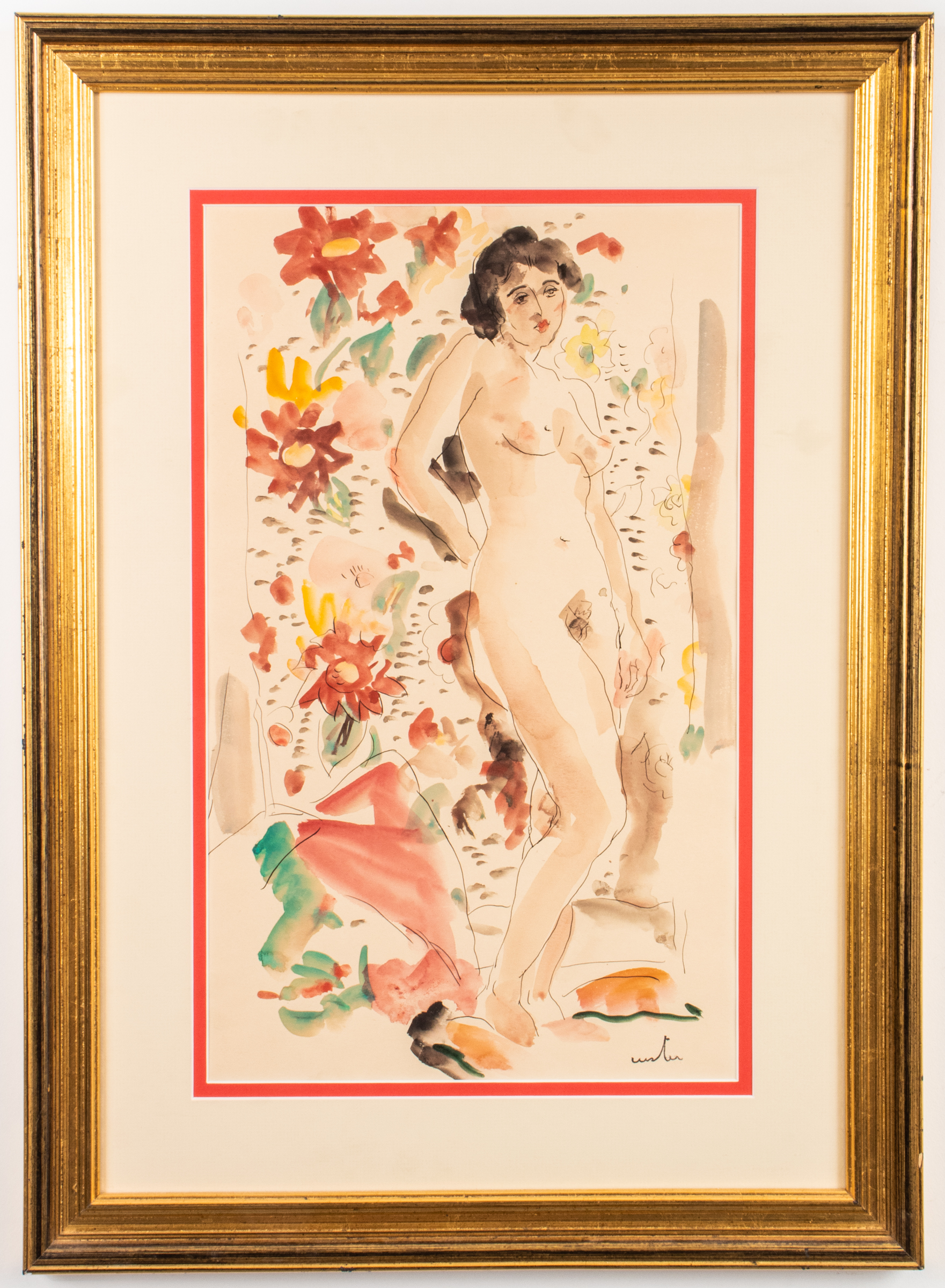 ILLEGIBLY SIGNED NUDE WOMAN WATERCOLOR