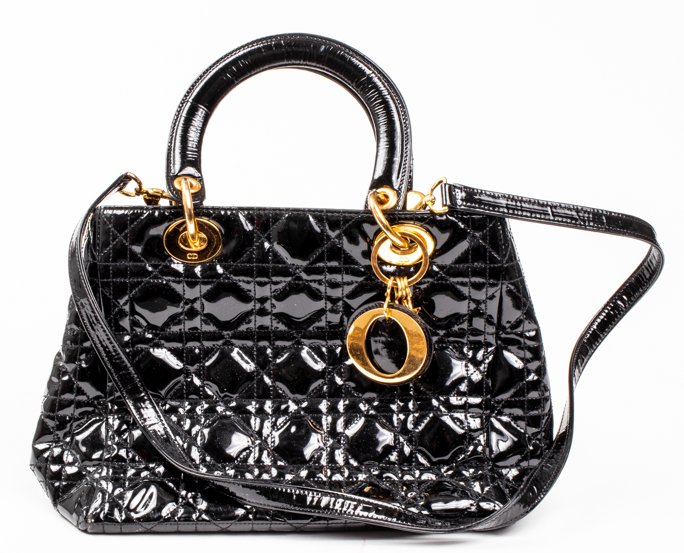BLACK QUILTED PATENT LEATHER HANDBAG