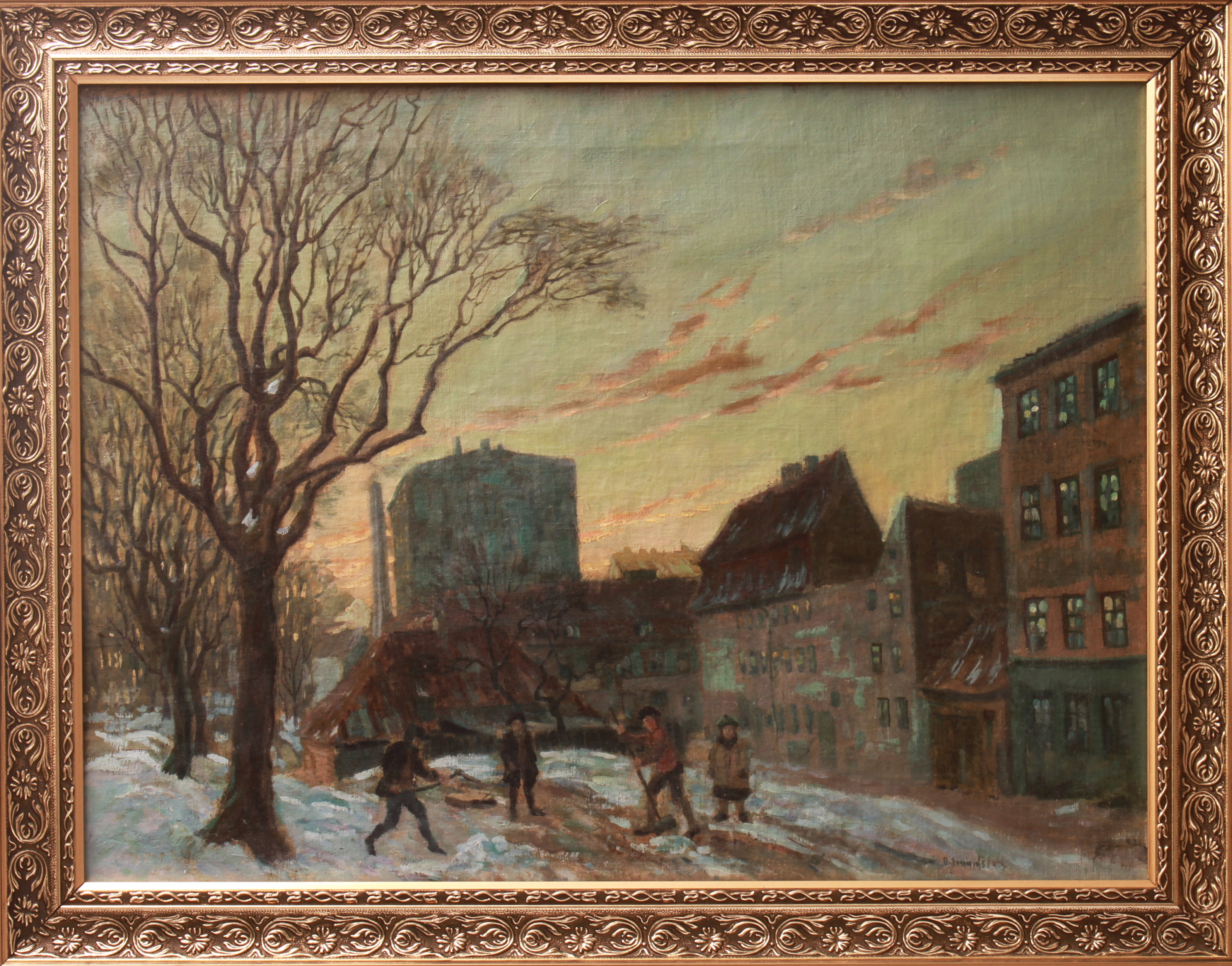 ILLEGIBLY SIGNED WINTER CITYSCAPE 3c3a5c