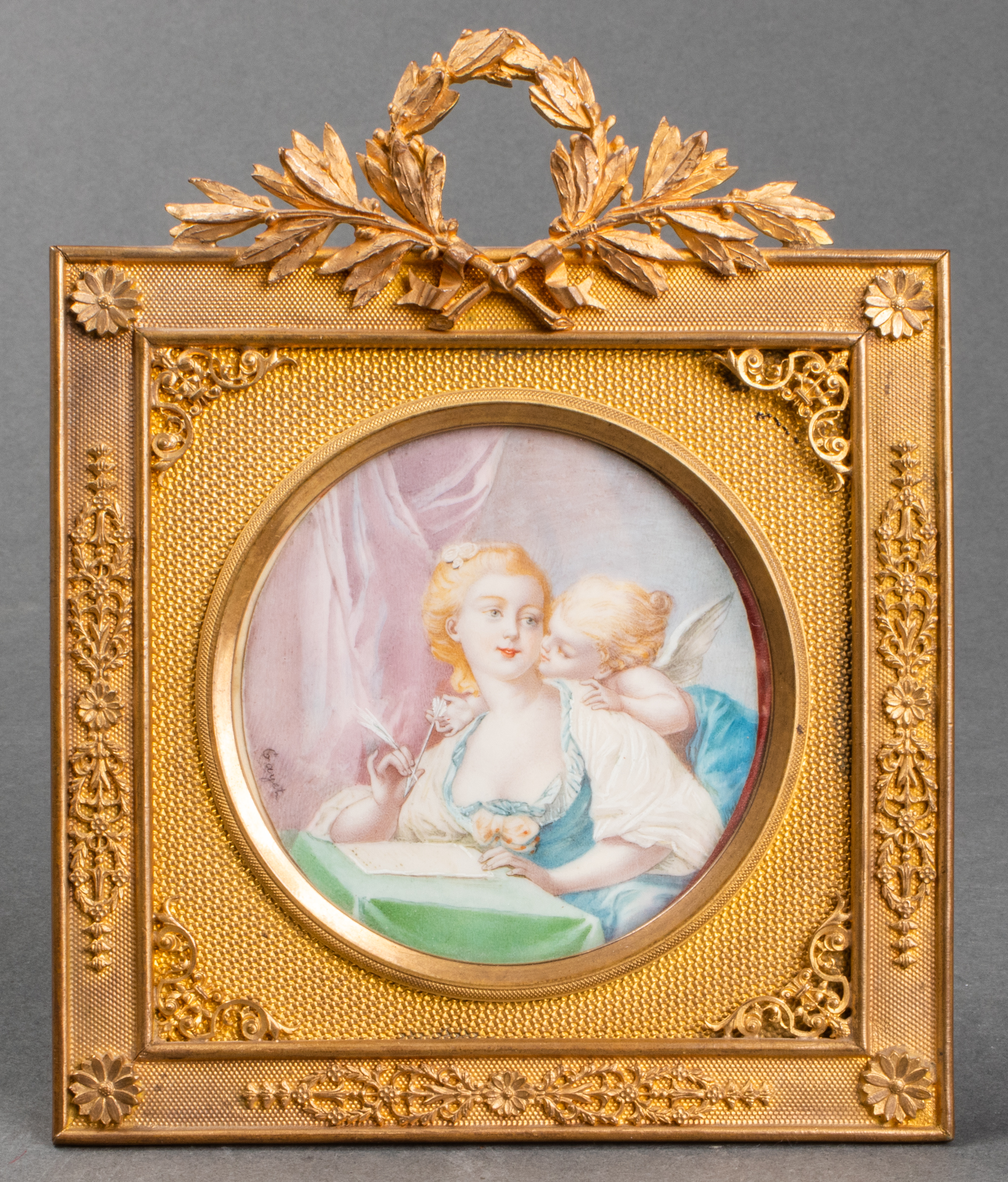 BRASS FRAME WITH 18TH C. ROCOCO