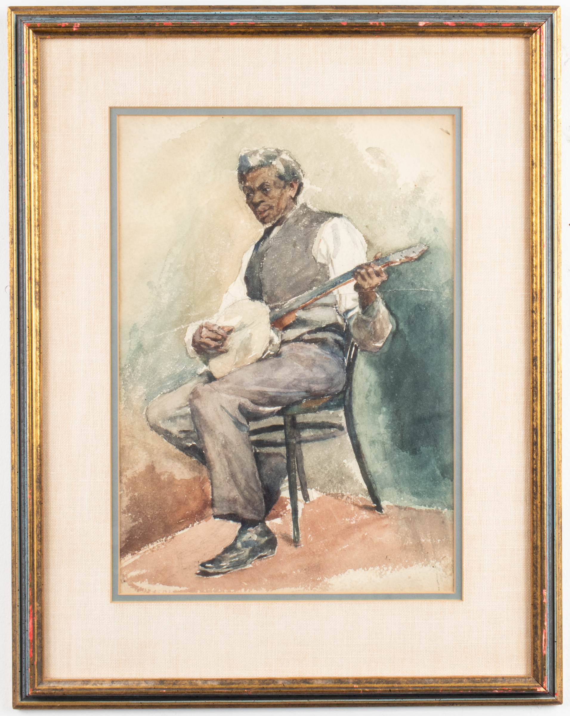 WATERCOLOR ON PAPER BANJO PLAYER  3c3ae1