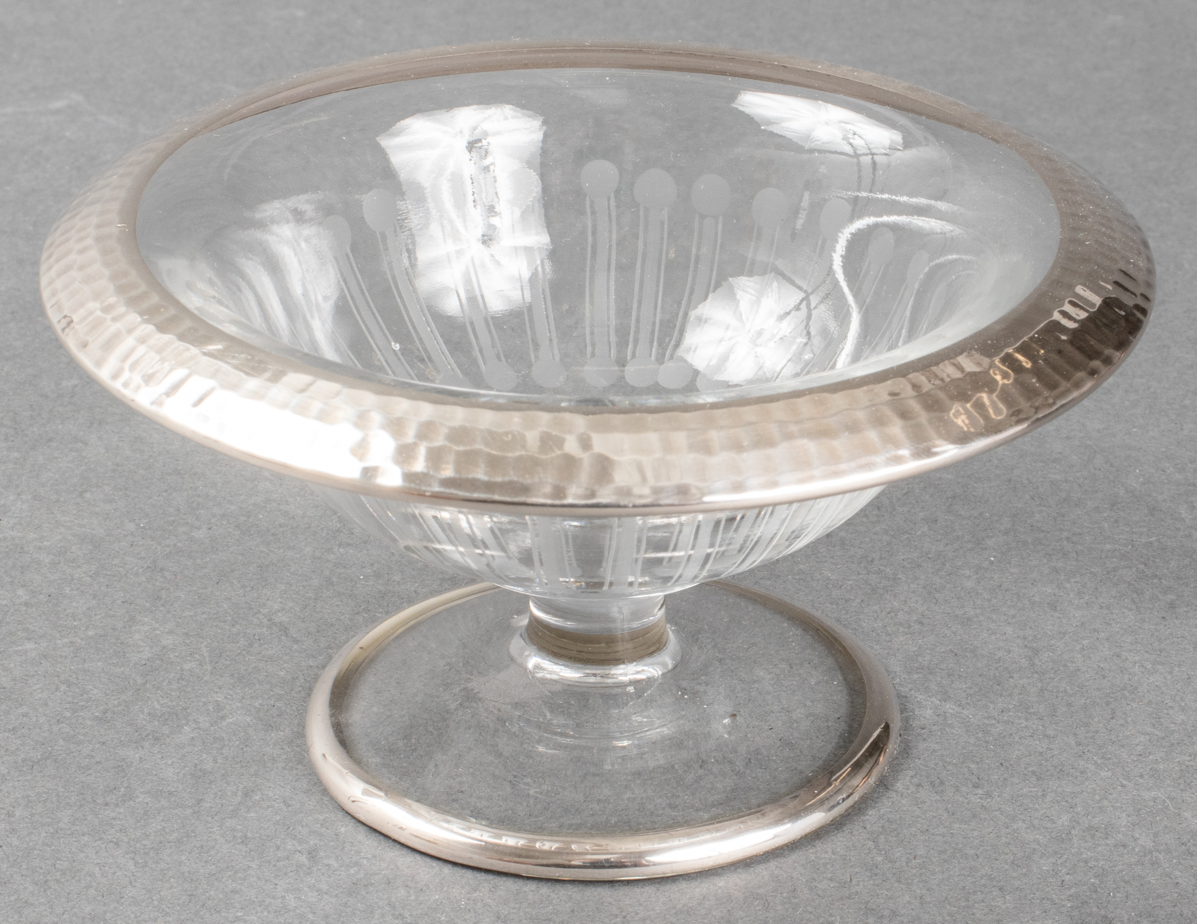 CRYSTAL AND SILVER PLATE BOWL ON