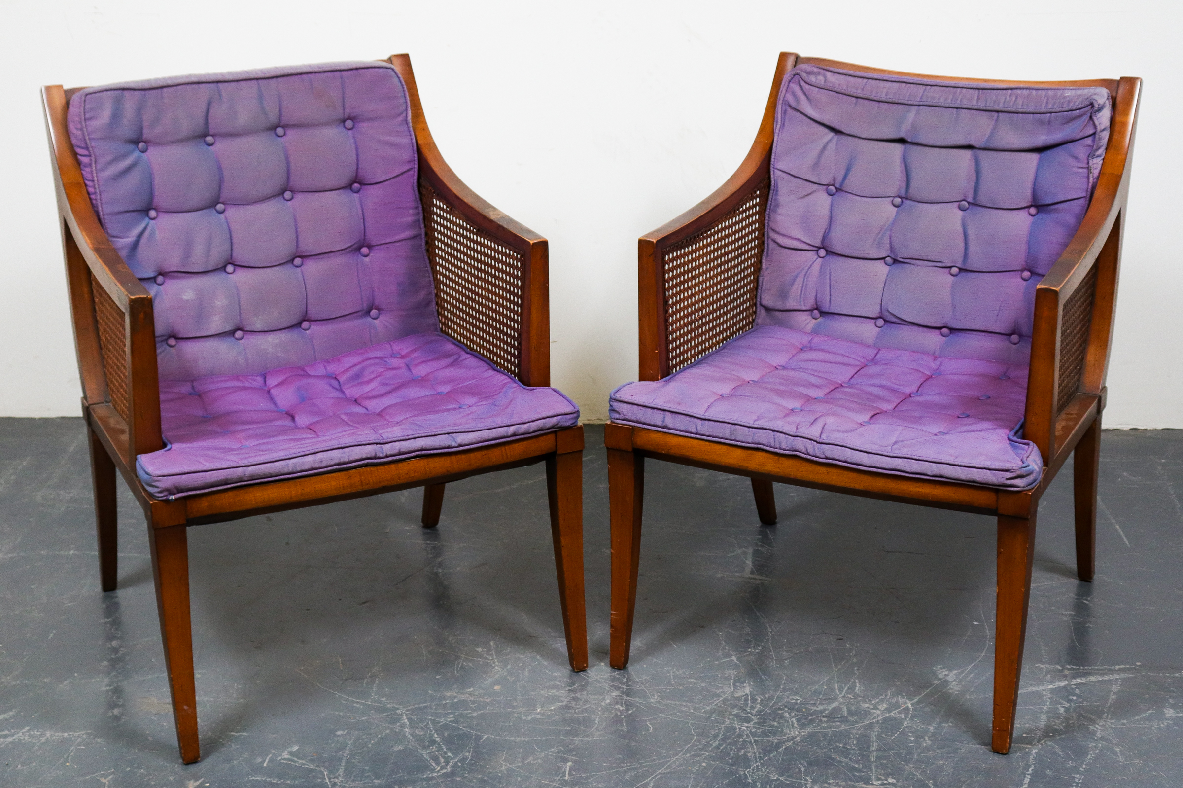 MID-CENTURY MODERN CANED ARMCHAIRS,