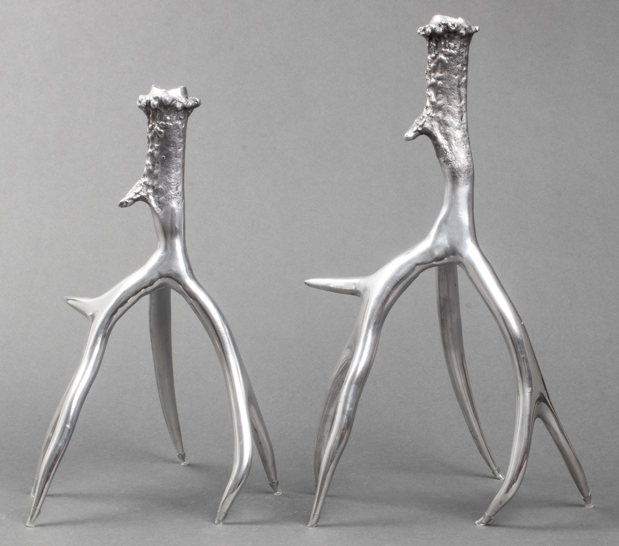 CAST METAL STAG ANTLER CANDLESTICKS,