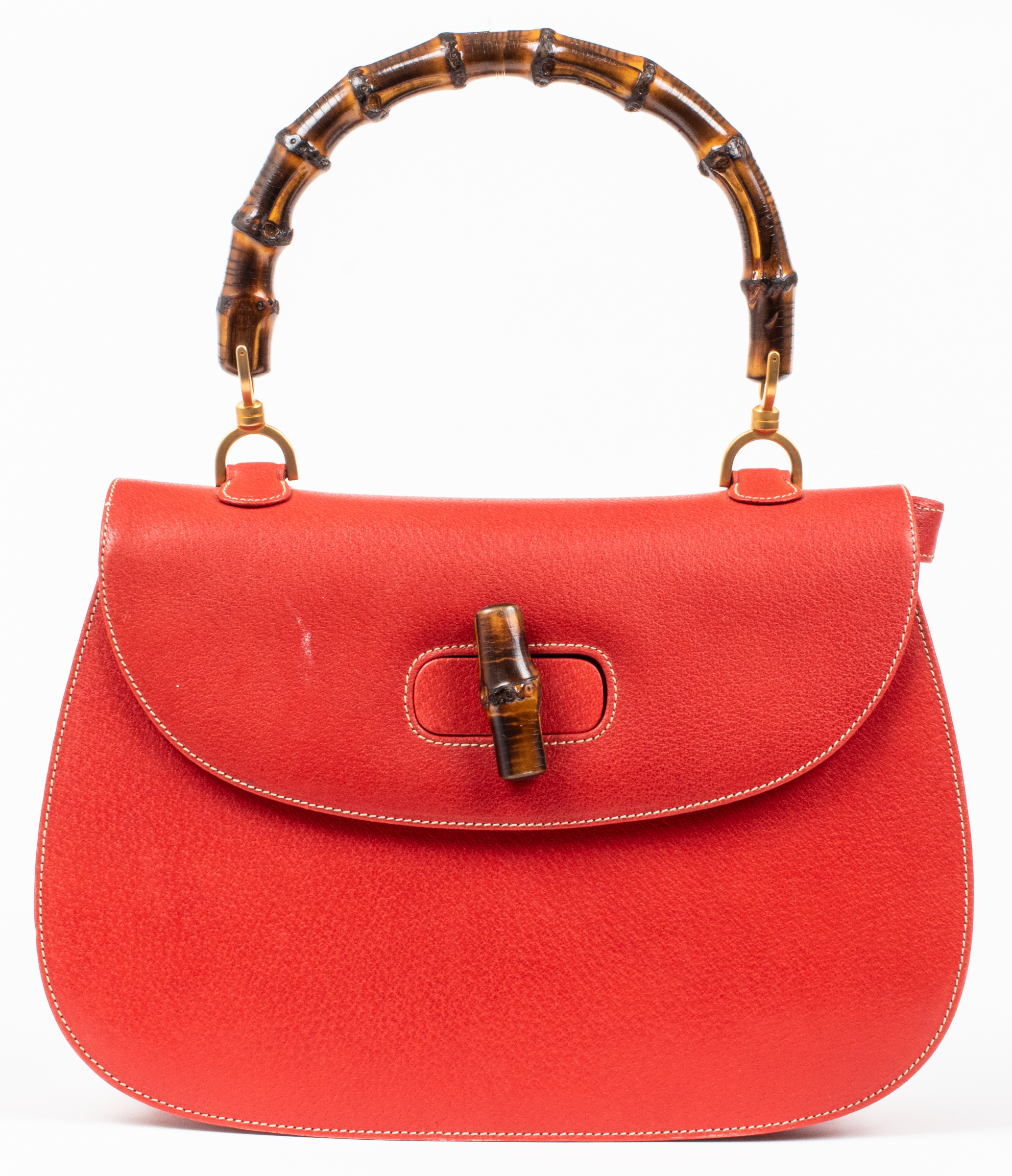 GUCCI RED LEATHER BAMBOO HANDLE