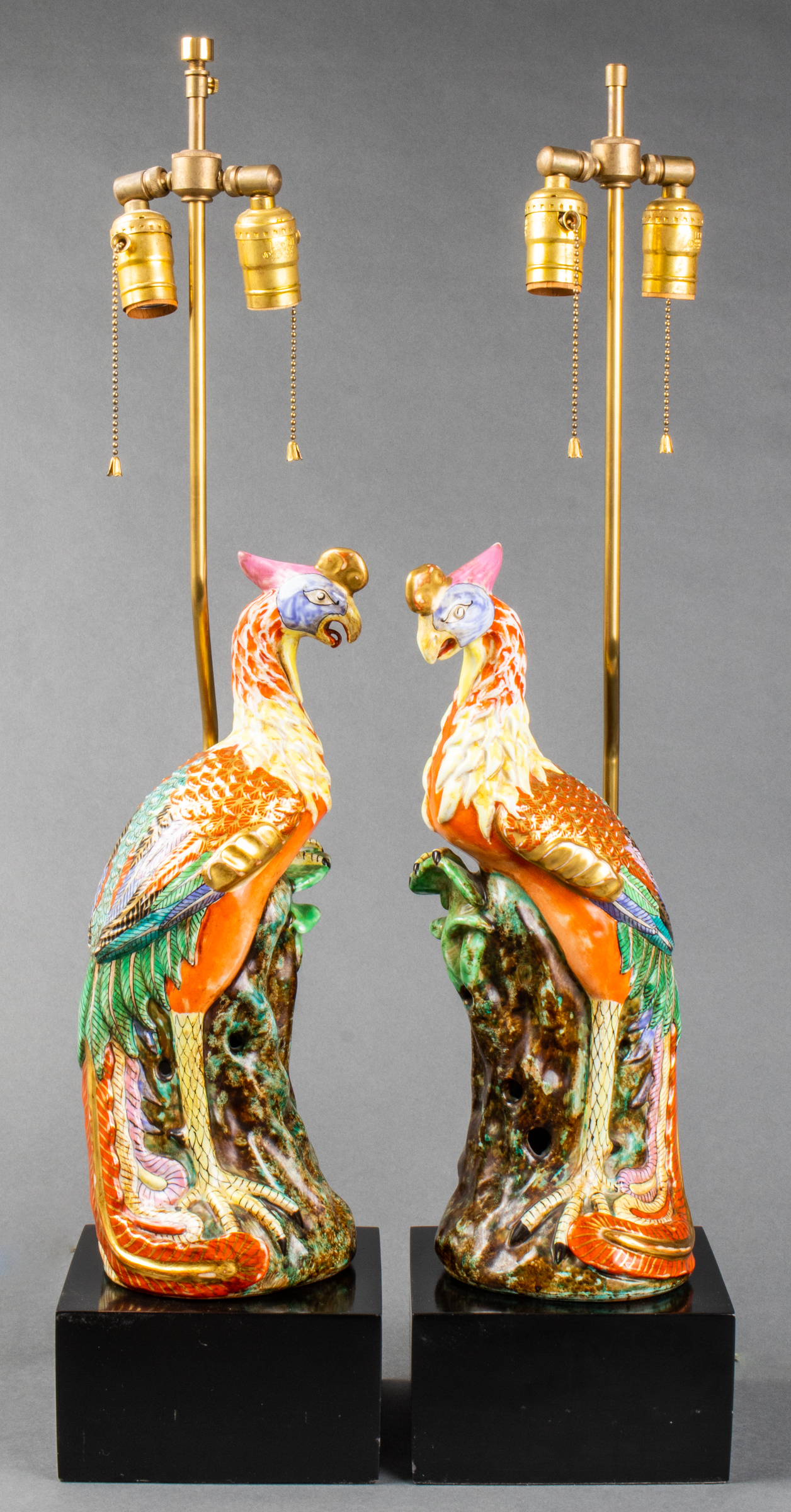 CHINESE EXPORT PORCELAIN PHOENIX LAMPS,