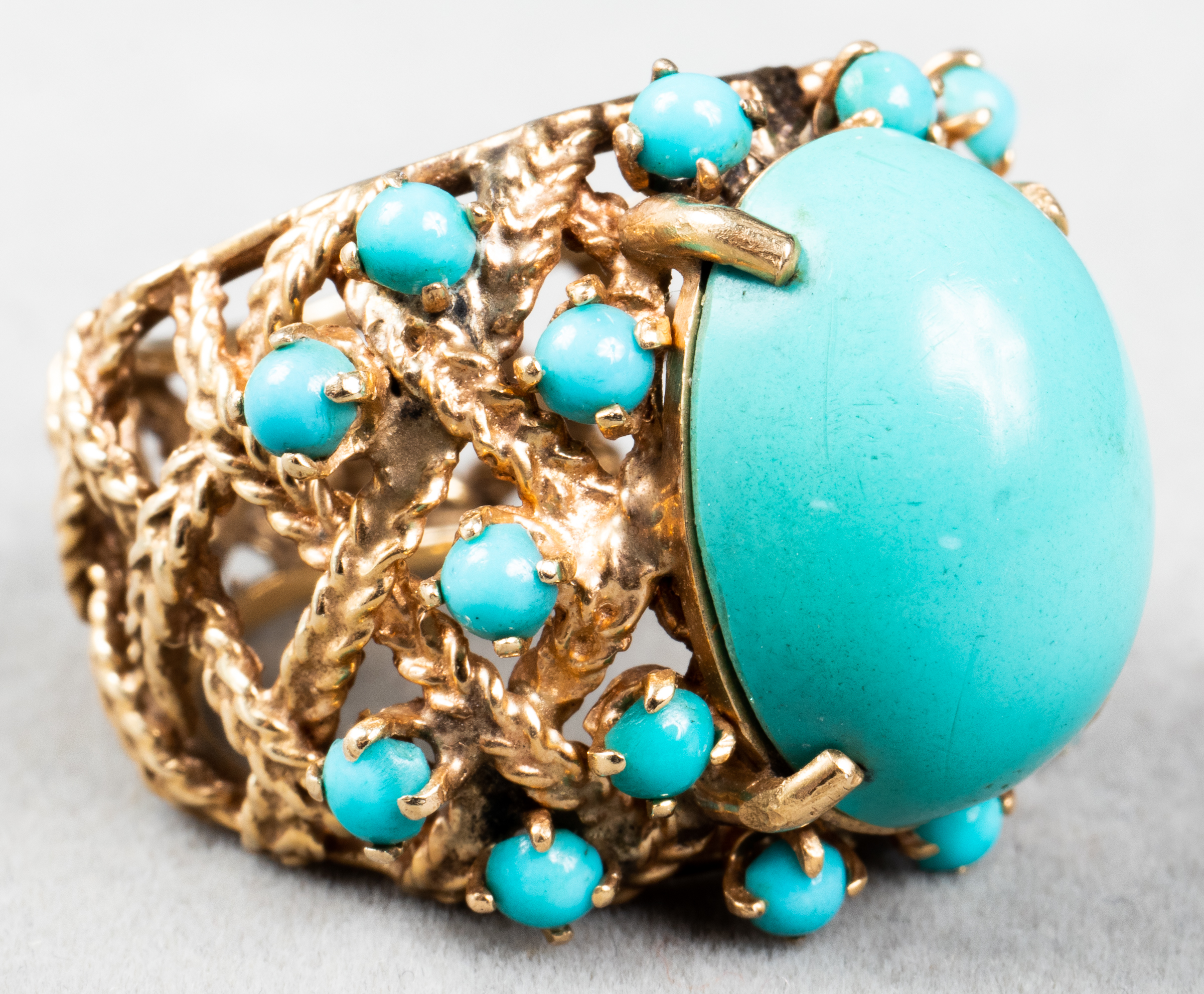 14K YELLOW GOLD WIDE TURQUOISE 3c3d23