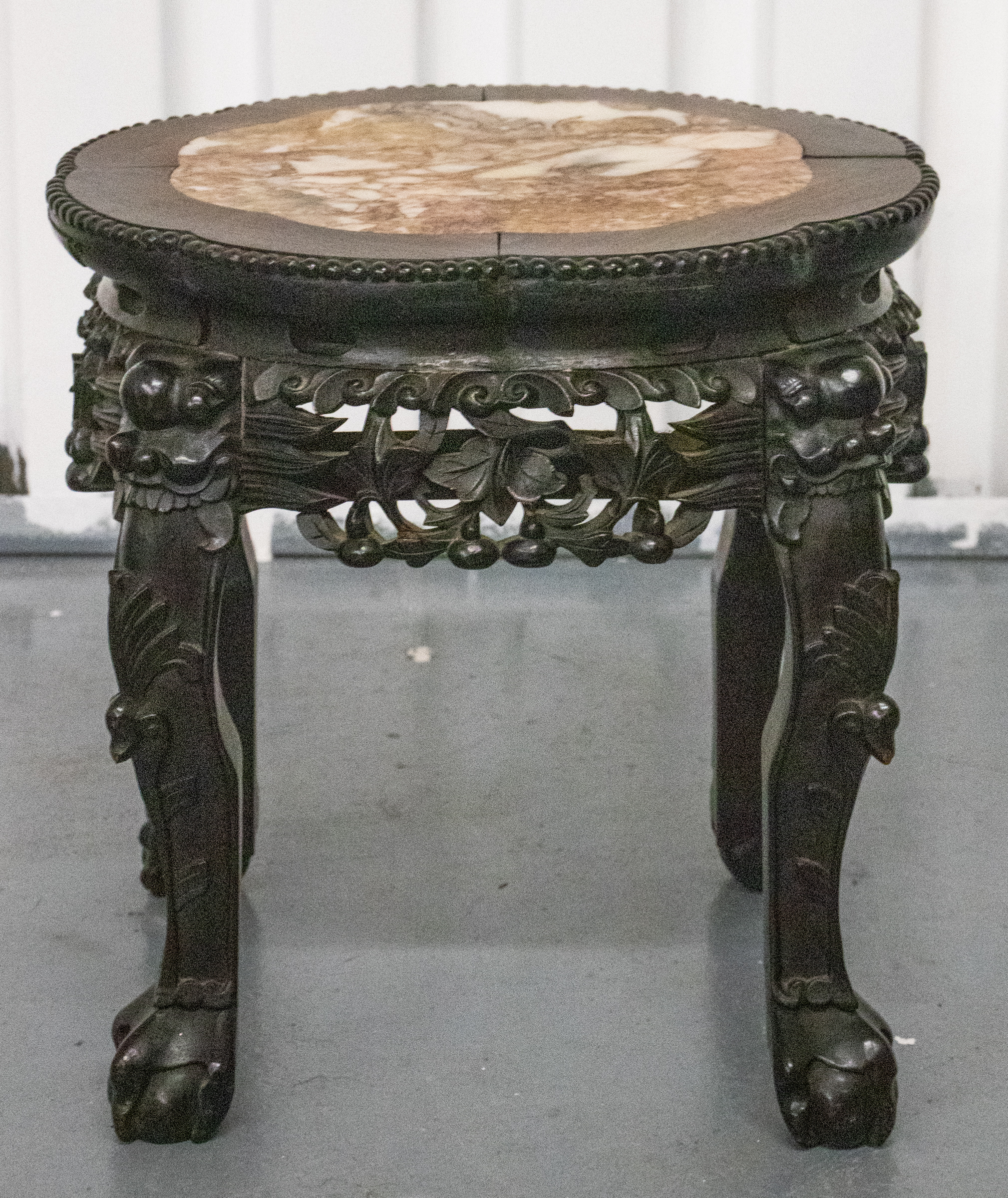 CHINESE HARDWOOD AND MARBLE SIDE TABLE