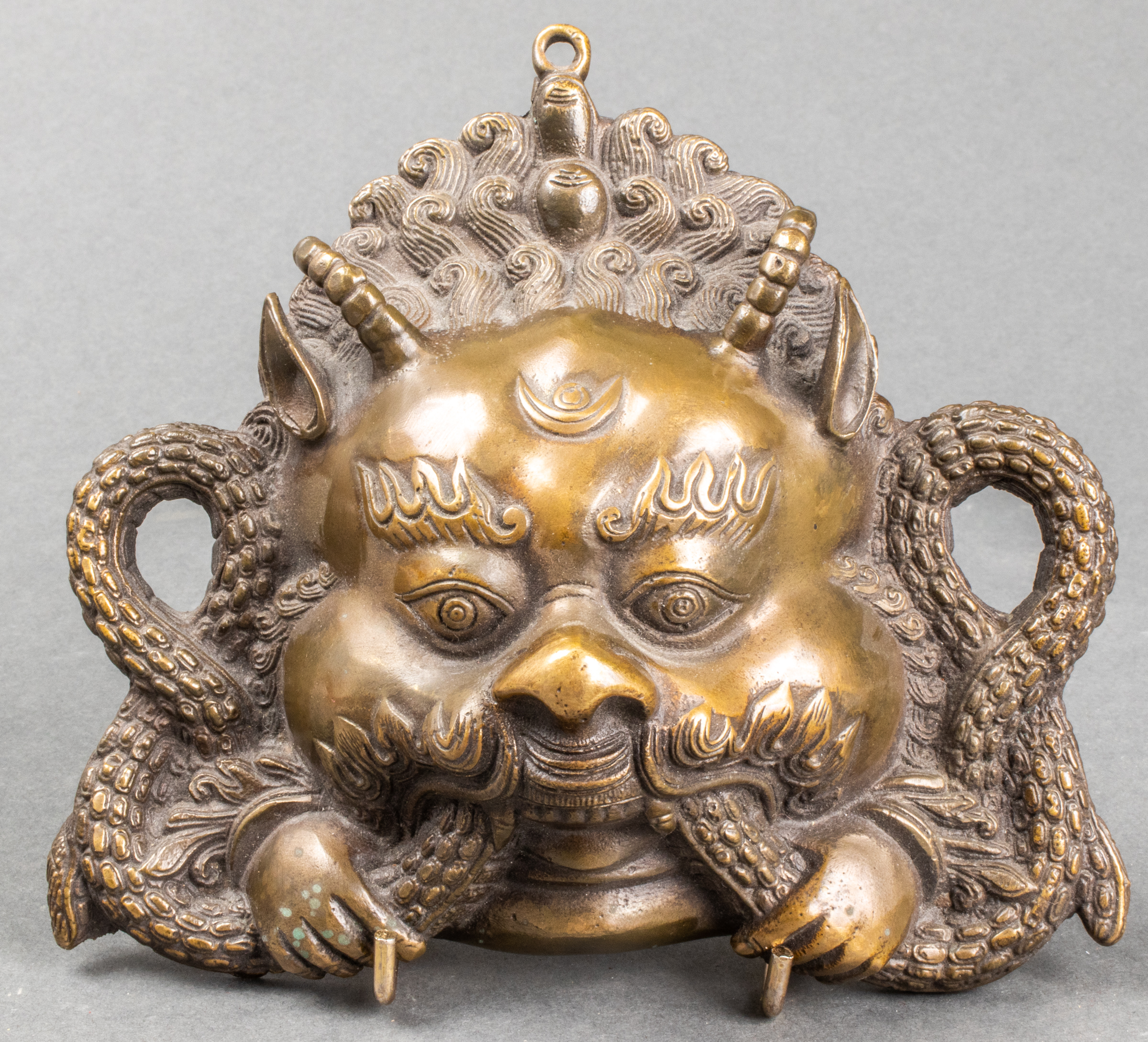 CHINESE BRONZE RELIEF DRAGON MASK