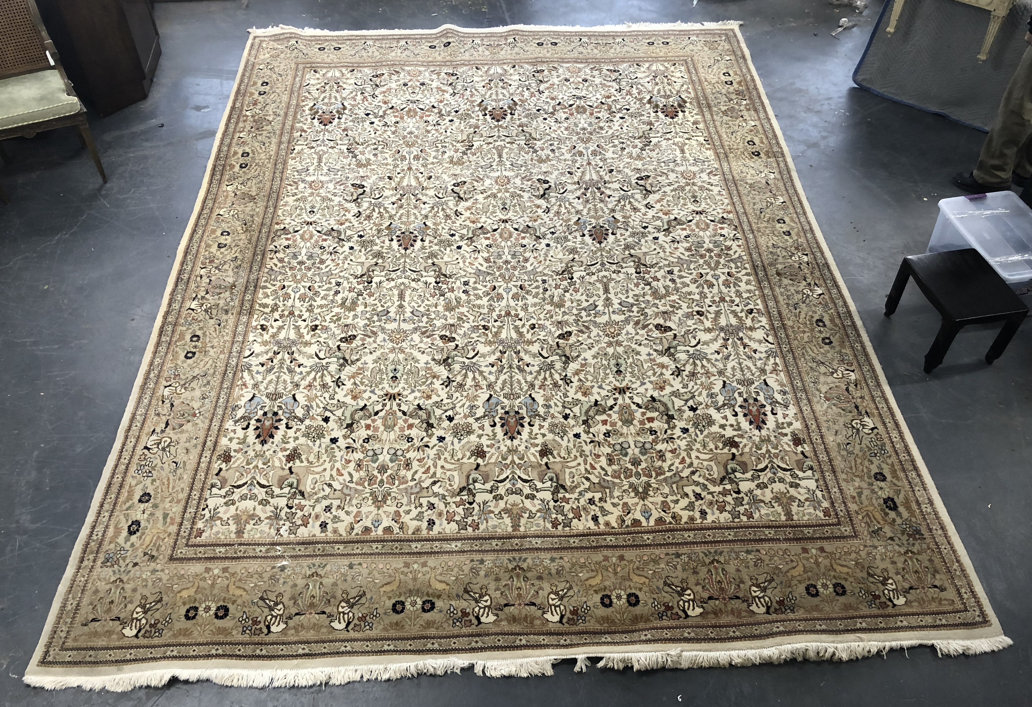 PERSIAN PICTORIAL THE HUNT WOOL CARPET,