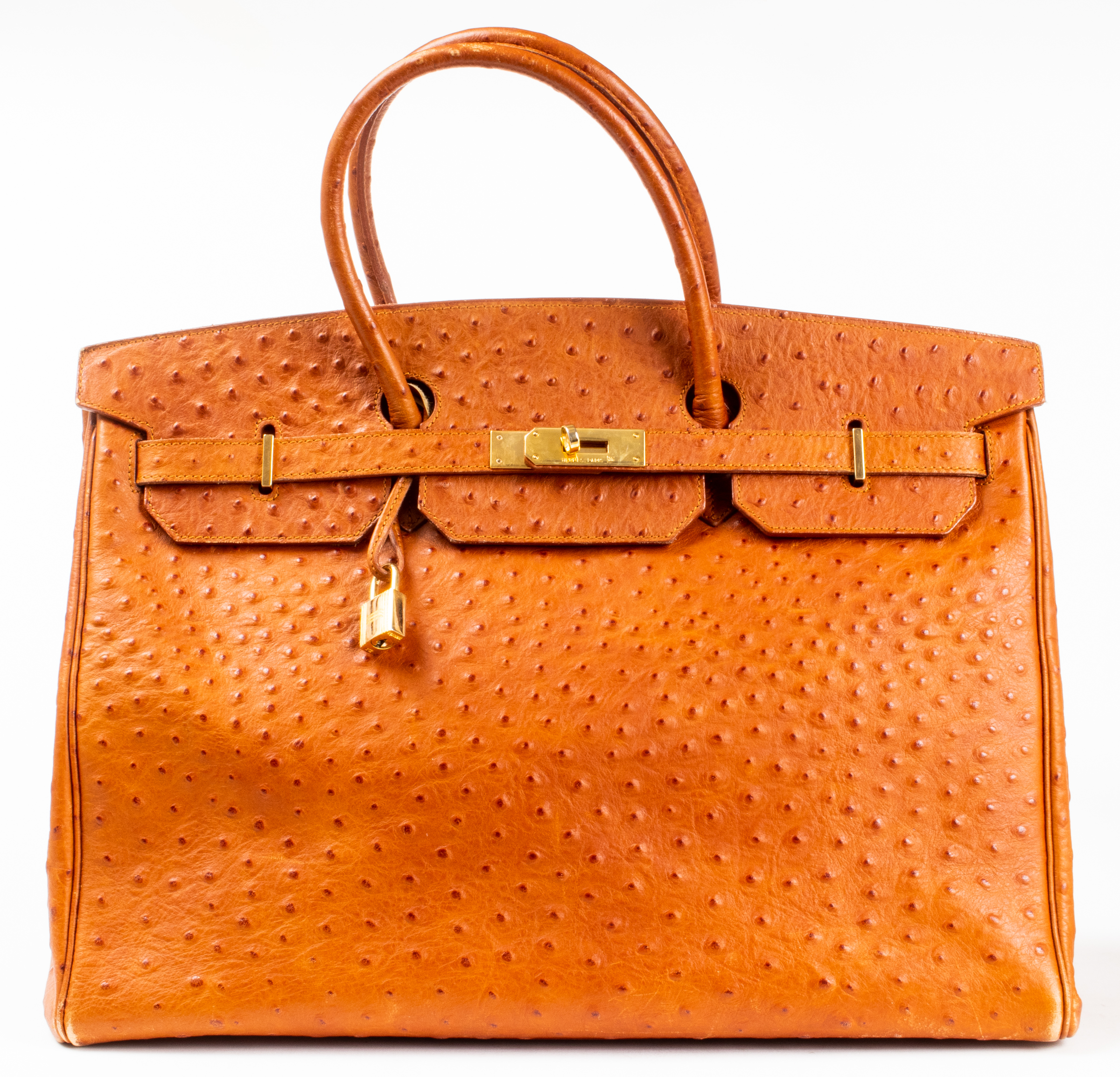 OSTRICH-PRINT LEATHER 40CM HANDBAG