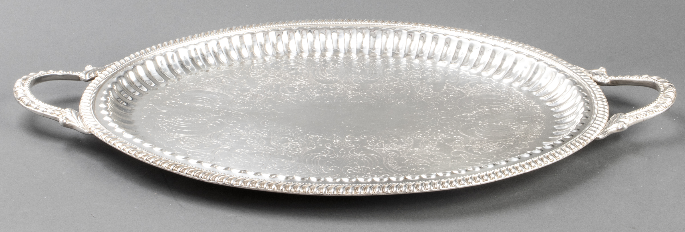 SILVERPLATE SERVING TRAY WITH ETCHED 3c3e1c