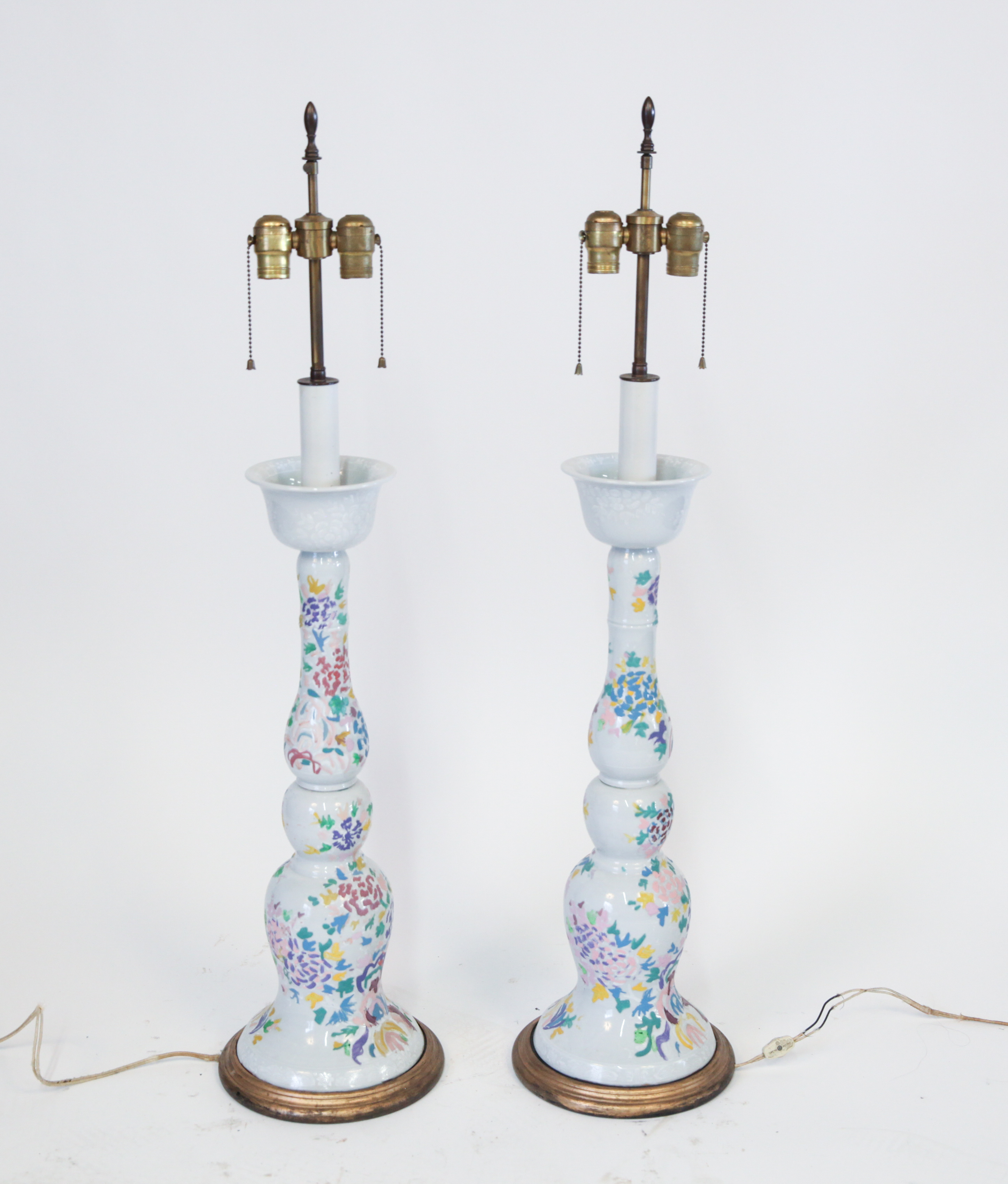 CHINESE PAINTED GLASS CANDLESTICK