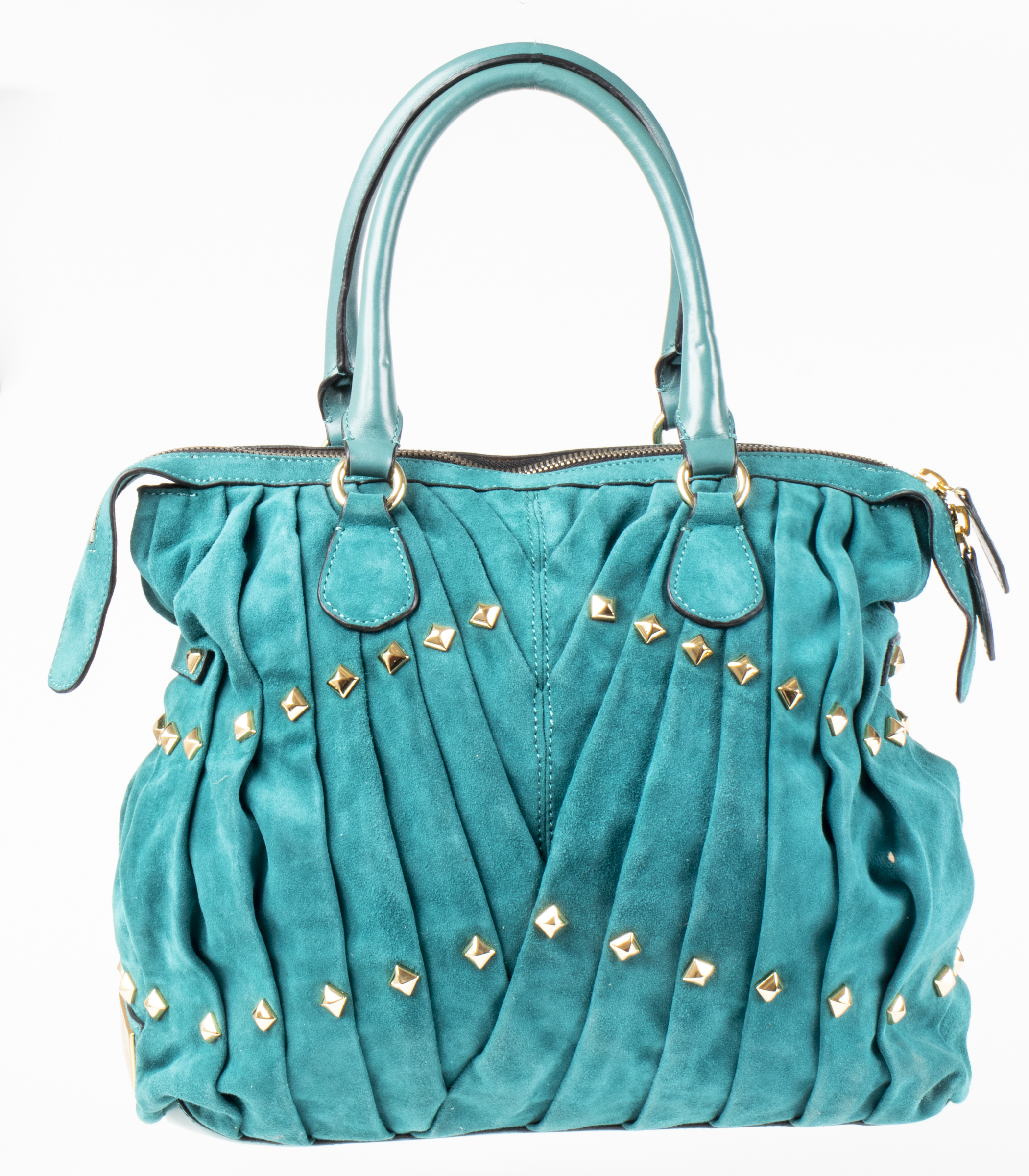 STUDDED TEAL HANDBAG with spurious 3c3e76