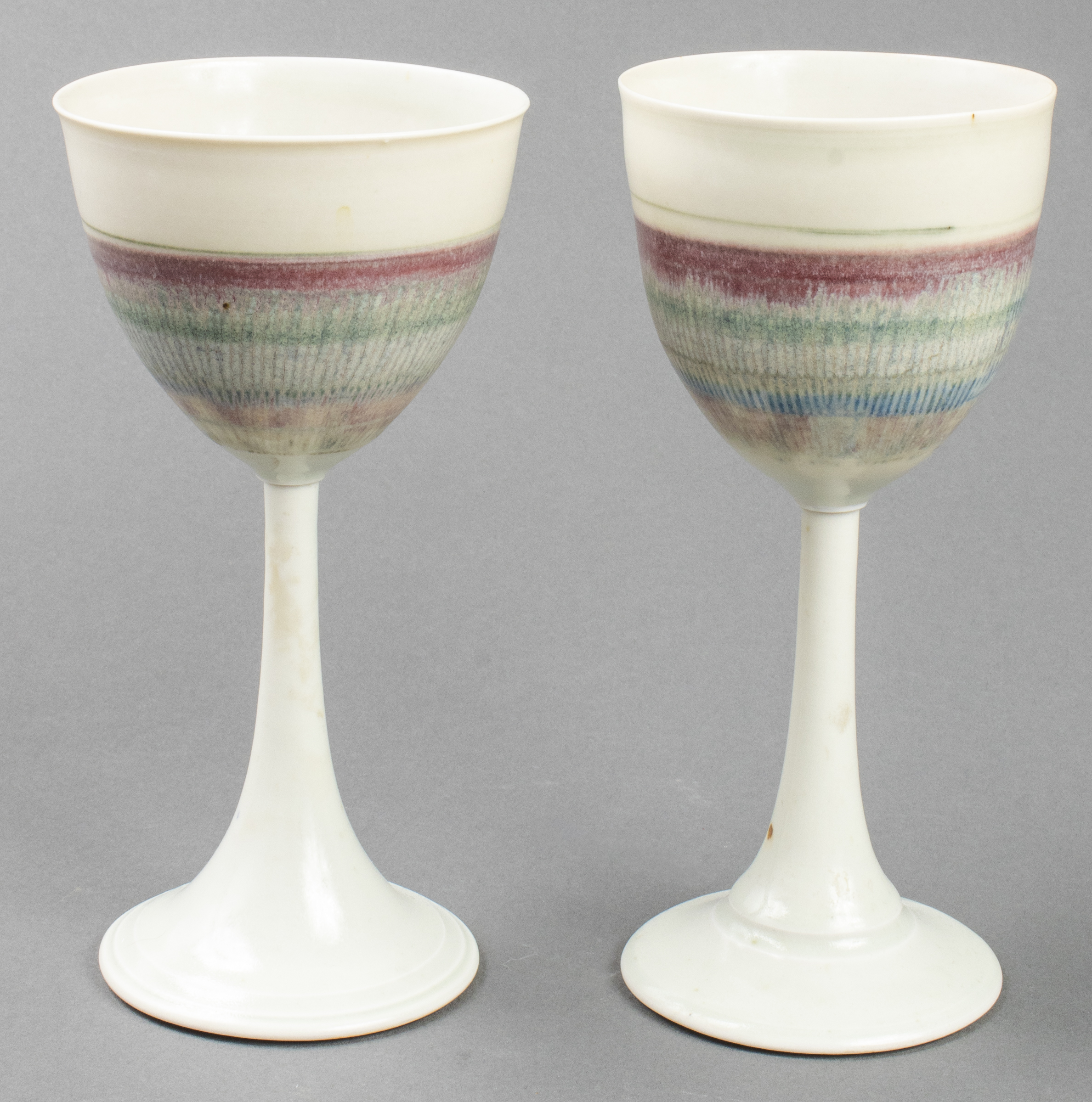 ILLEGIBLY SIGNED CERAMIC WINE GLASSES  3c3eb7