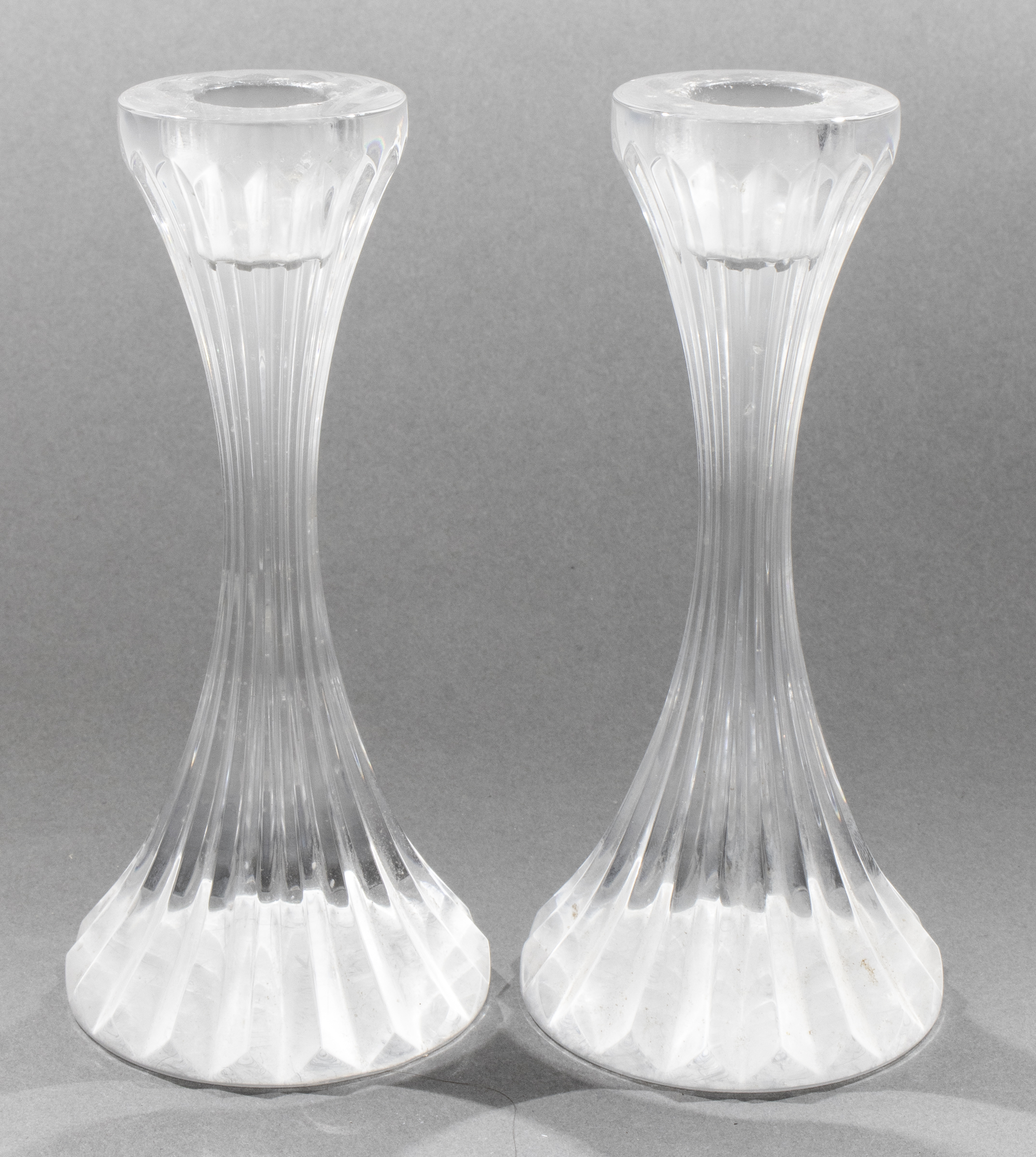 GLASS CANDLESTICK HOLDERS, PAIR A pair