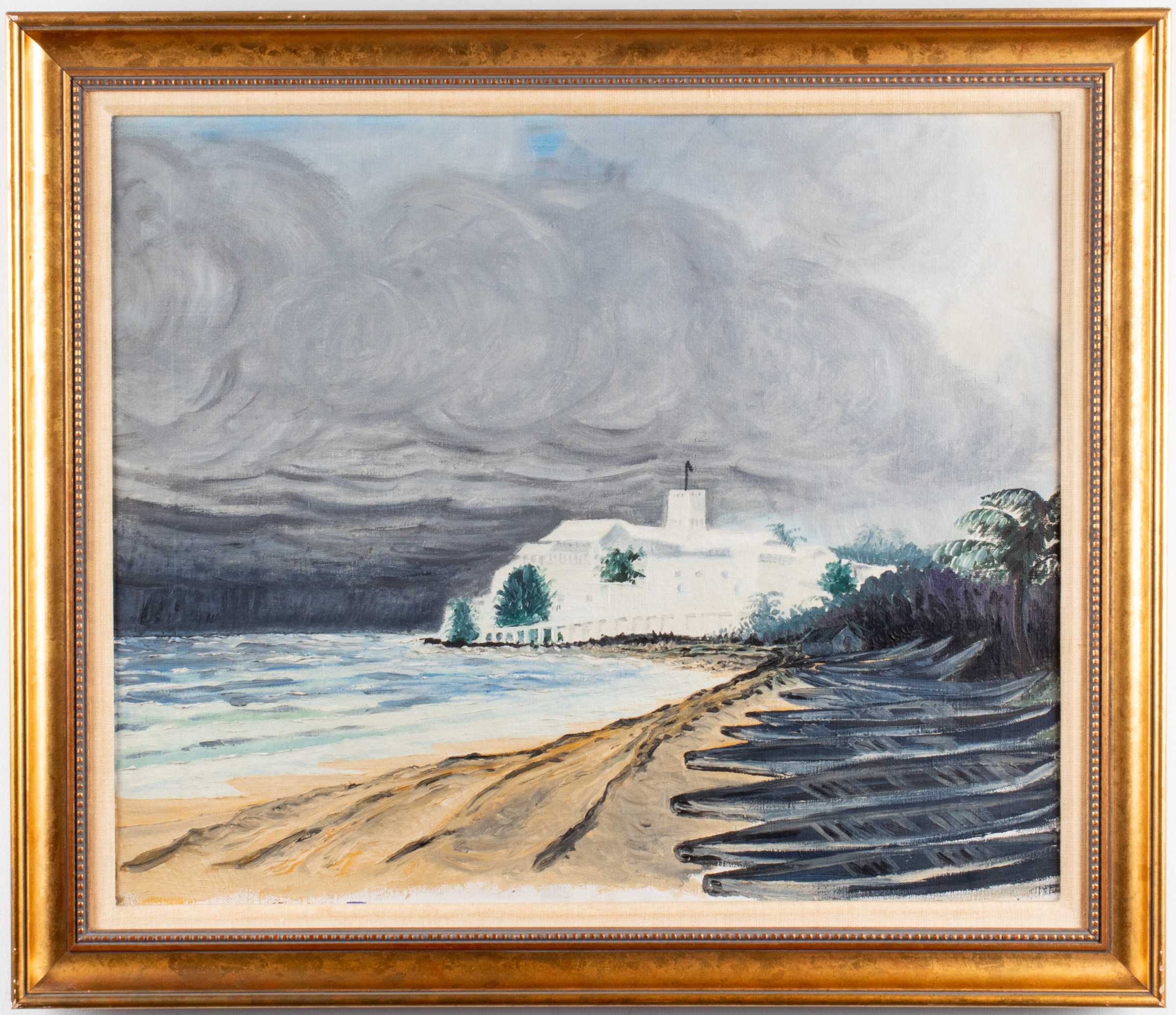 WHITE BUILDING IN SEASCAPE OIL 3c3ef0