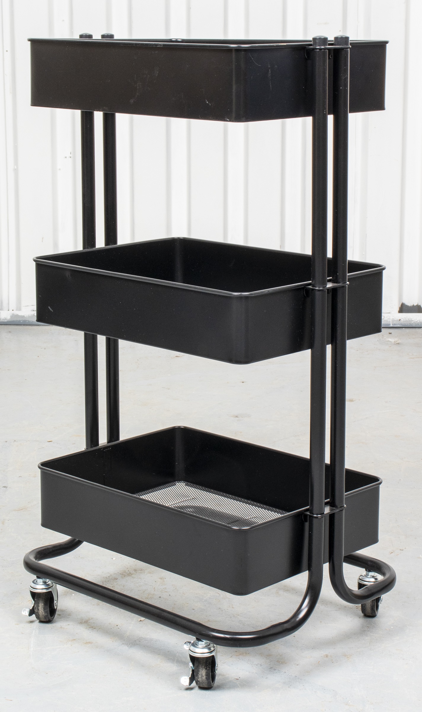 BLACK THREE TIER ROLLING CART 33.25?