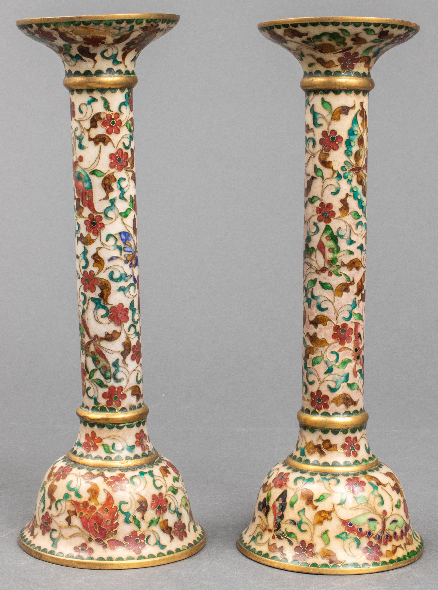 BRASS AND CLOISONNE CANDLESTICK