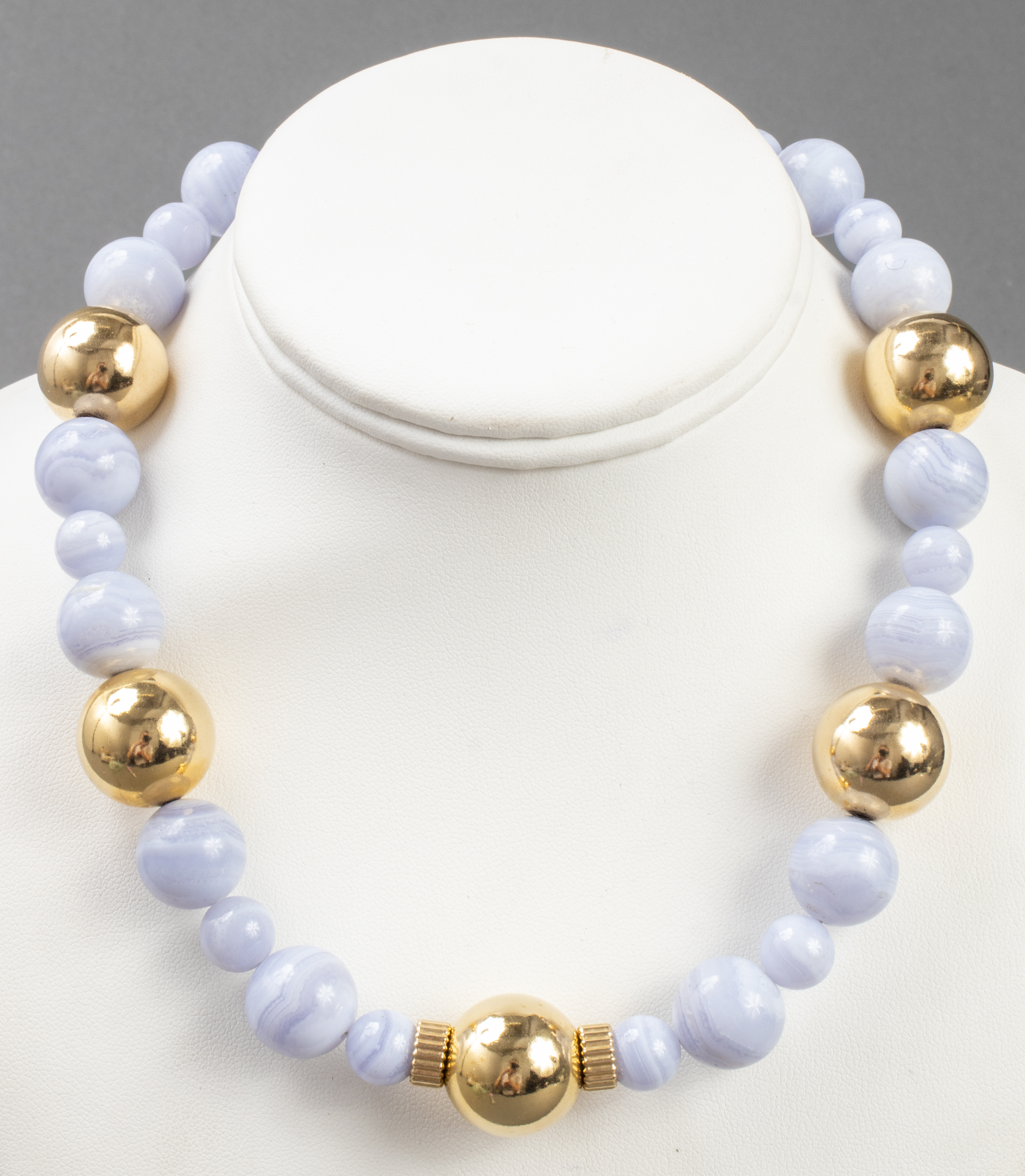 BLUE LACE AGATE GOLD TONE BEADED 3c3fa0