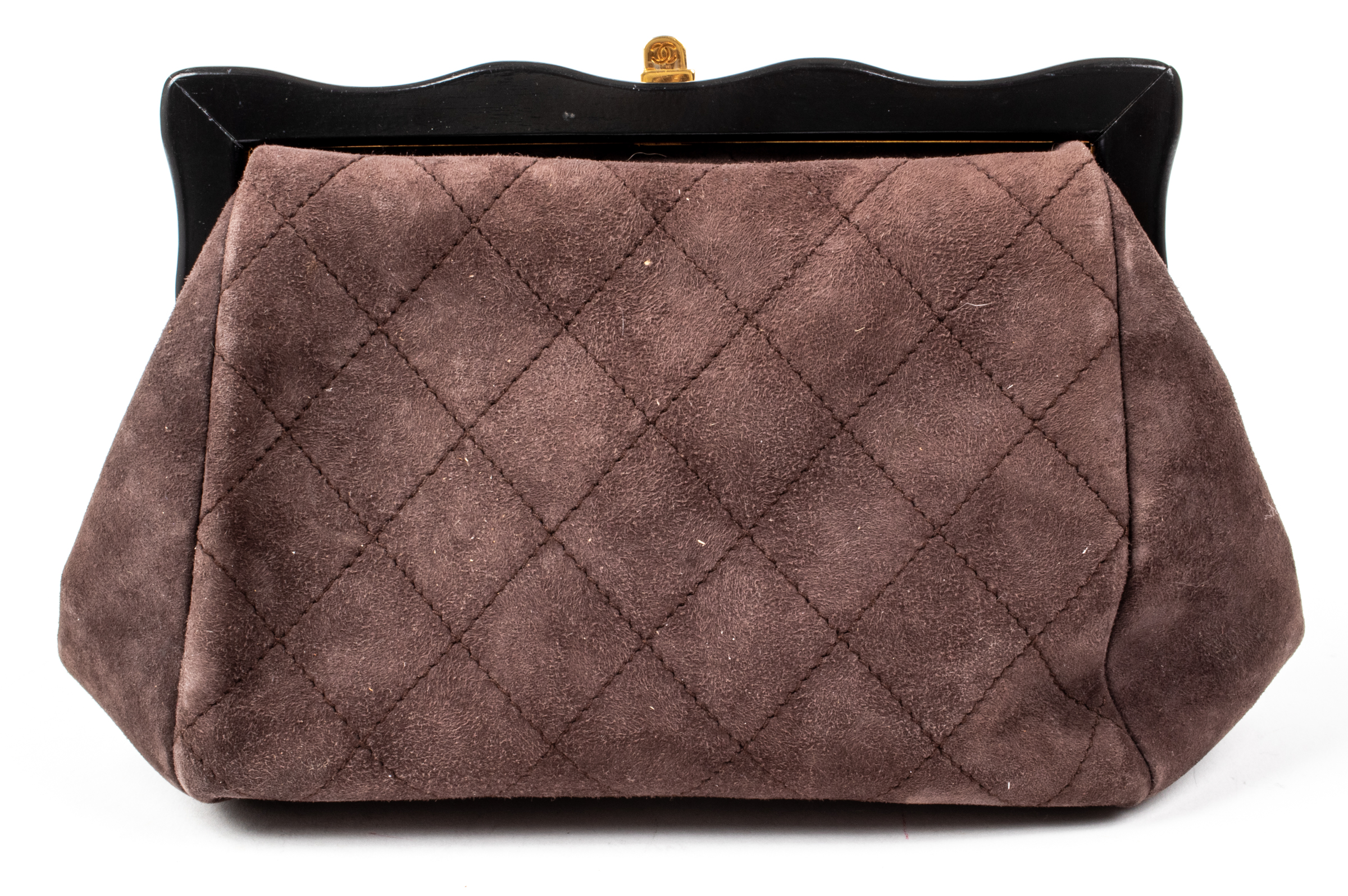 BROWN QUILTED SUEDE AND WOOD CLUTCH 3c3fad