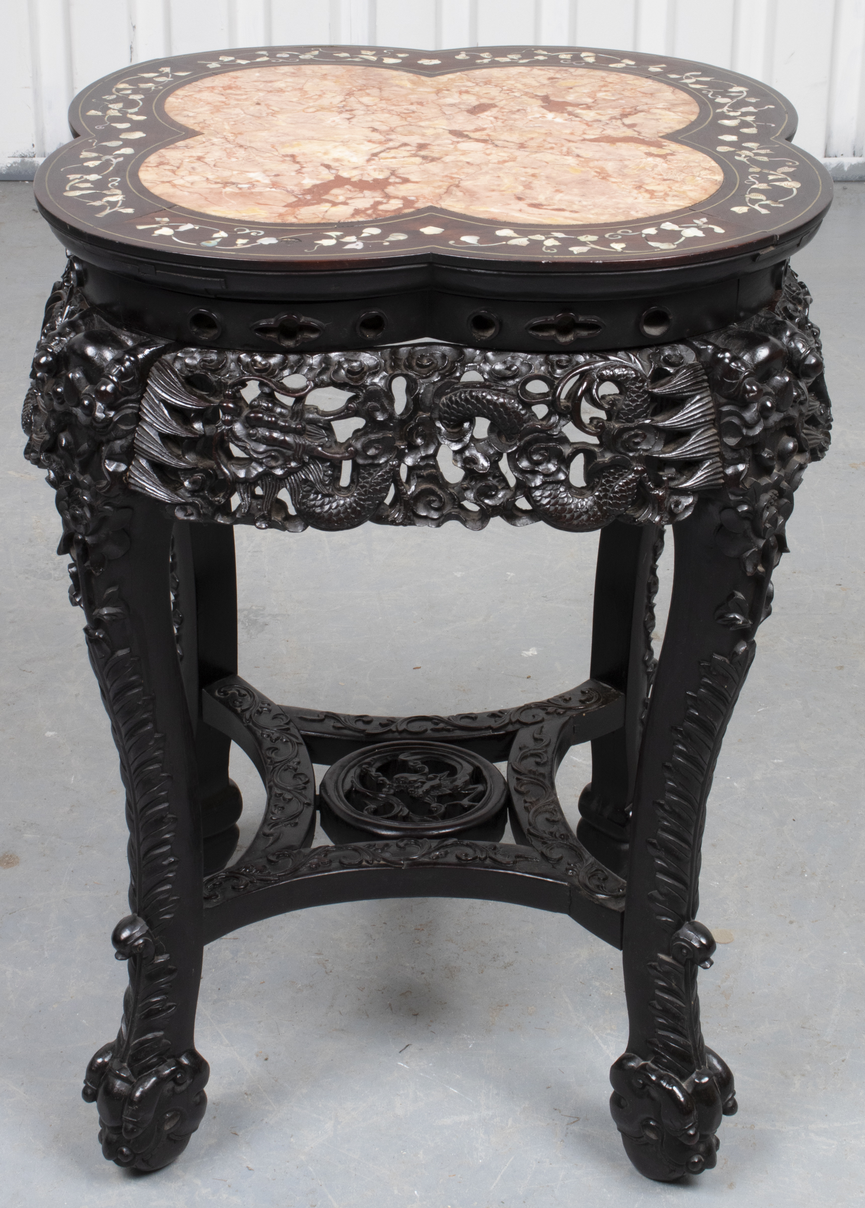 CHINESE CARVED HARDWOOD AND MARBLE 3c3fbb