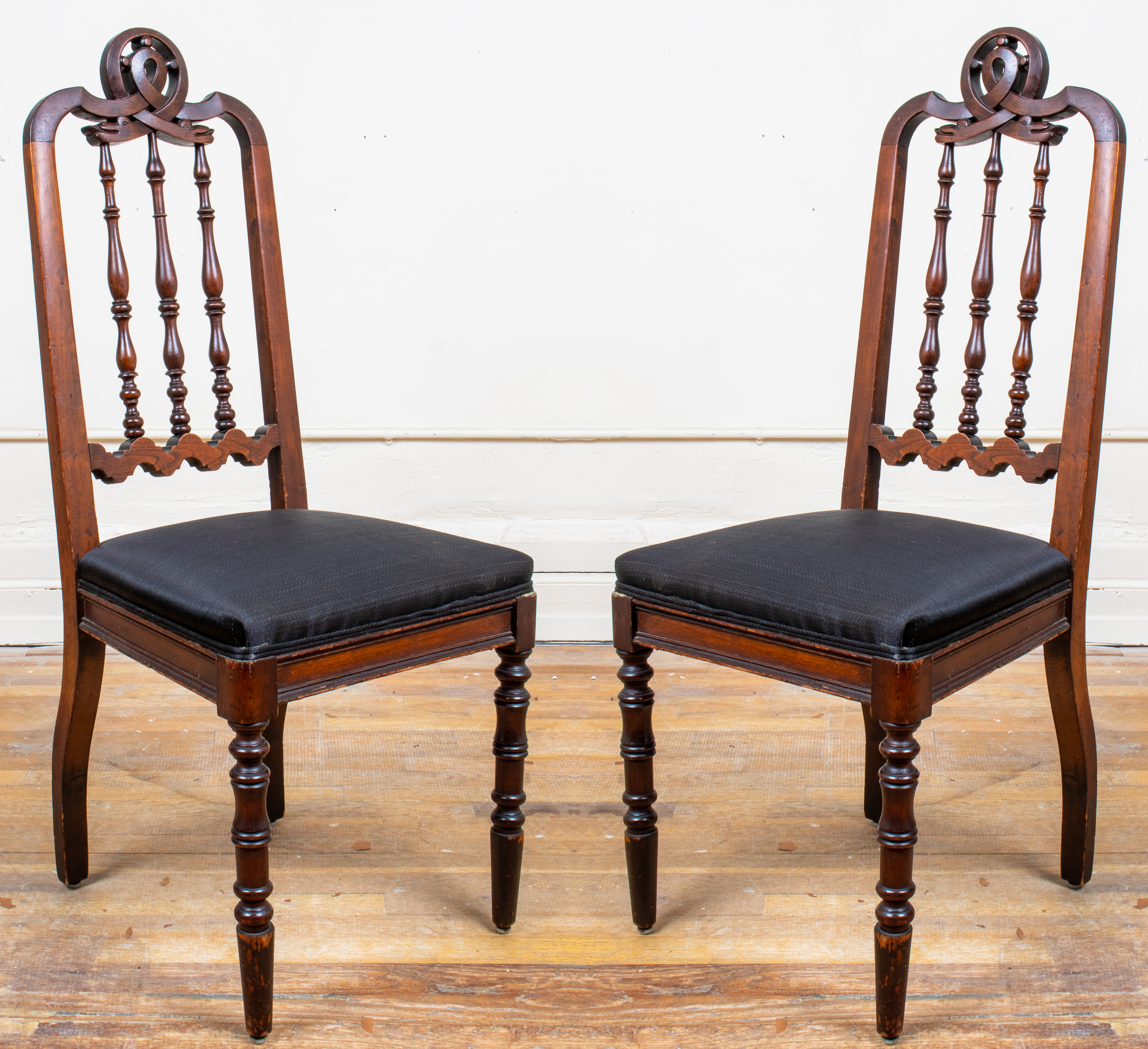 CARVED OAK SIDE CHAIRS WITH DOLPHIN